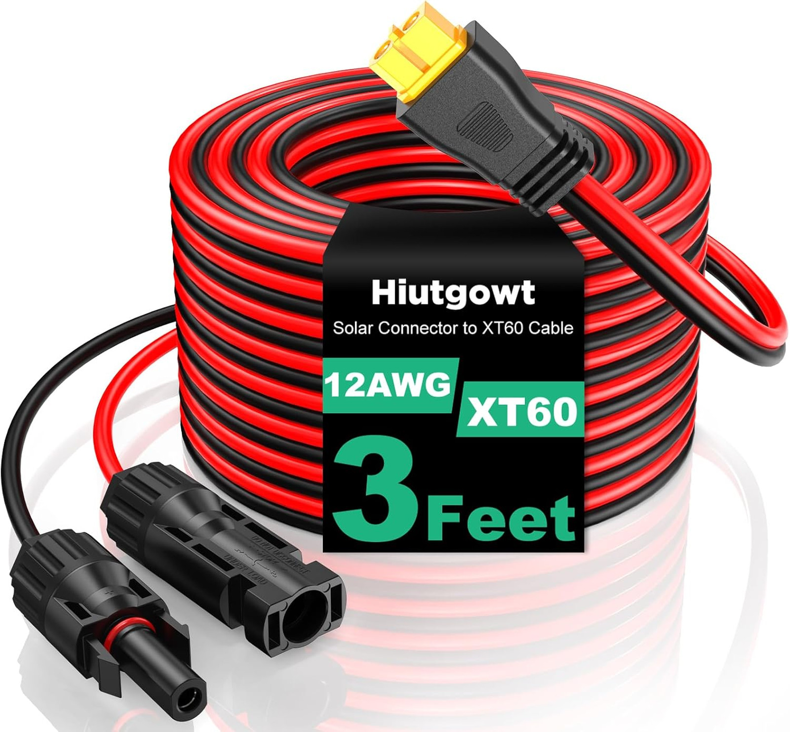 12awg Solar Cable with XT60 Connector, 3FT to 50FT Extension, Waterproof IP68