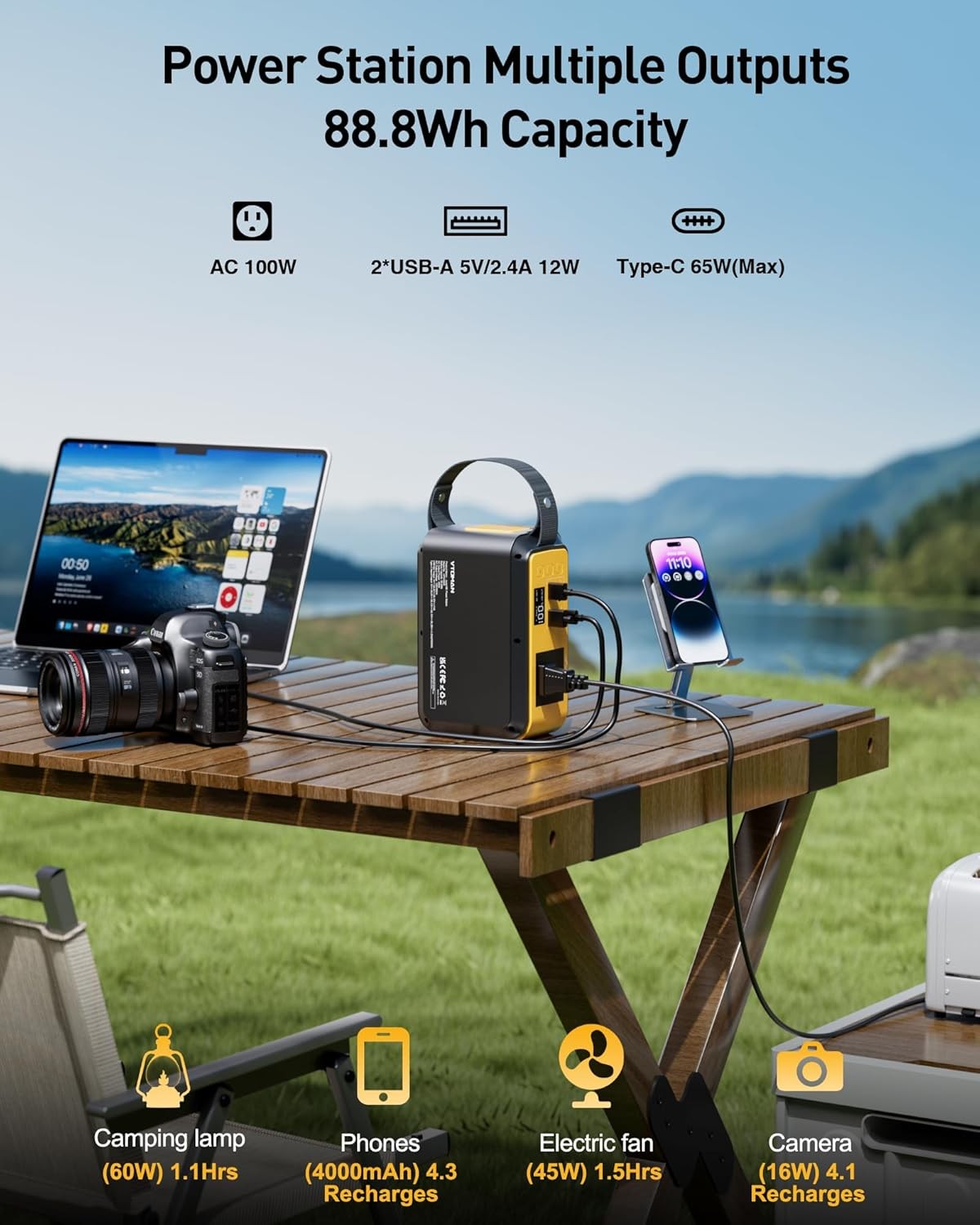 Portable Power Station 88.8Wh, Solar Generator with LiFePO4 Battery