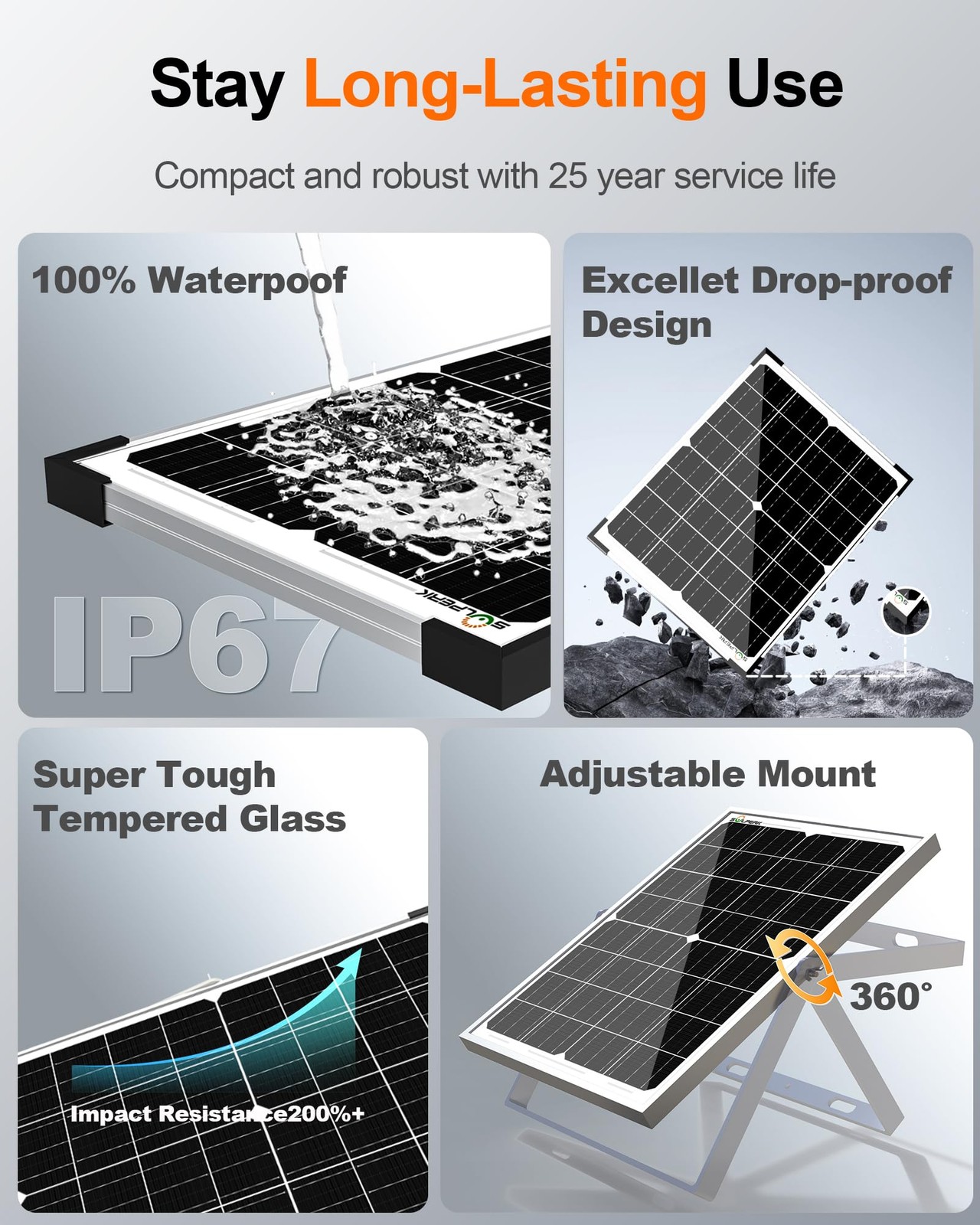 12V Solar Battery Charger 50W Waterproof 8A Controller – for RV, Car, Boat