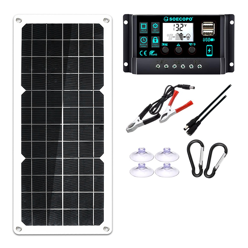 SOECOPO 150W Monocrystalline Solar Panel Kit with 30A/60A/100A LCD Controller fo