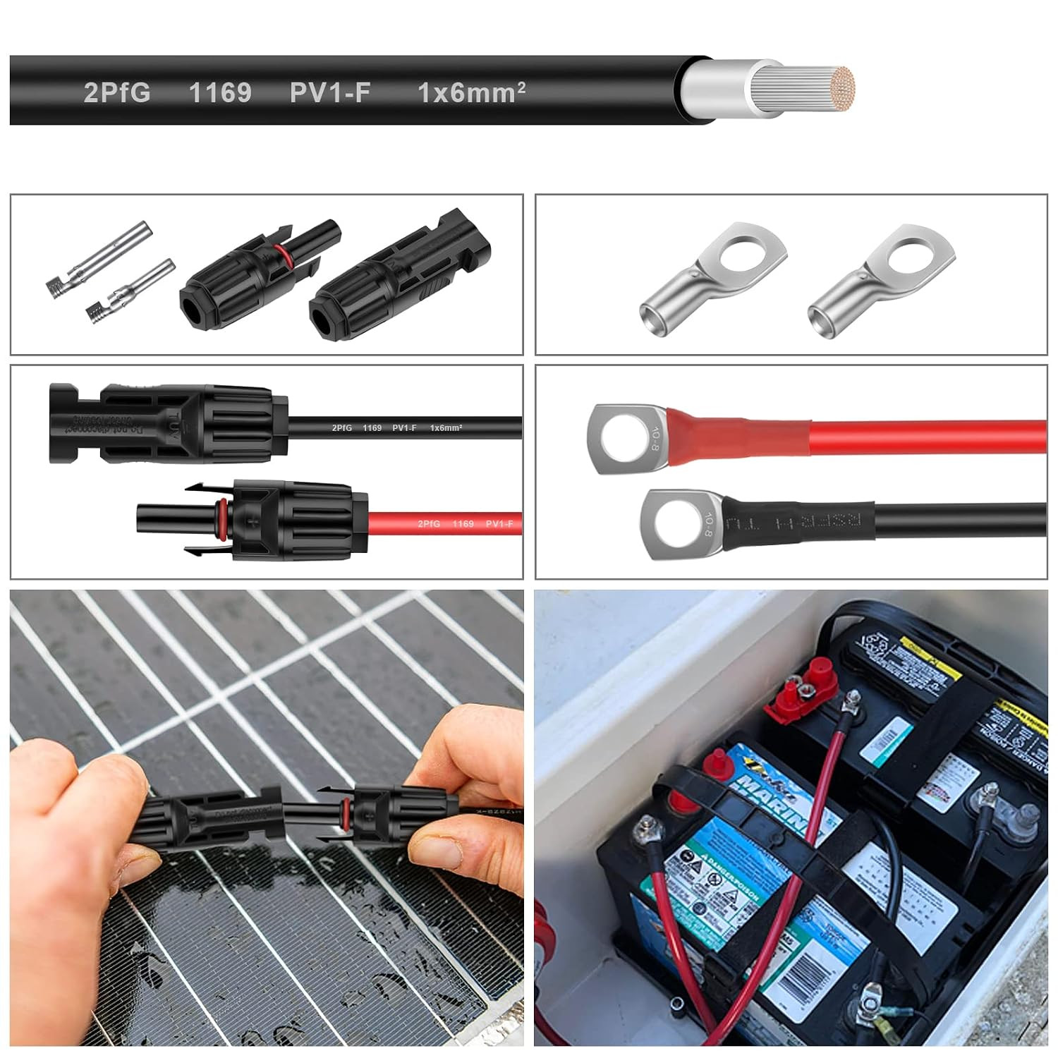 Solar Panel Wire – 200FT Black Tinned Copper Wire, 10AWG (6Mm²) PV Wire Solar Ex