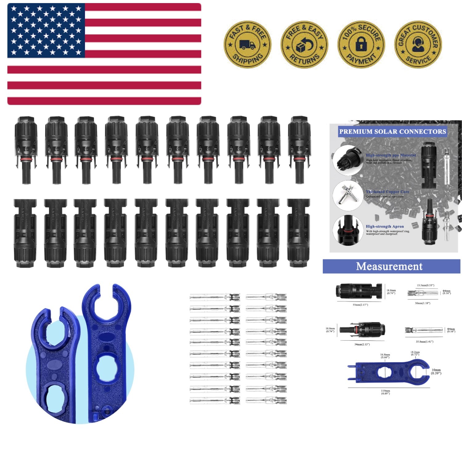 42 PCS Solar Panel Connector – 10 Pairs Connectors, 2 Spanner Wrench,10 Pairs…