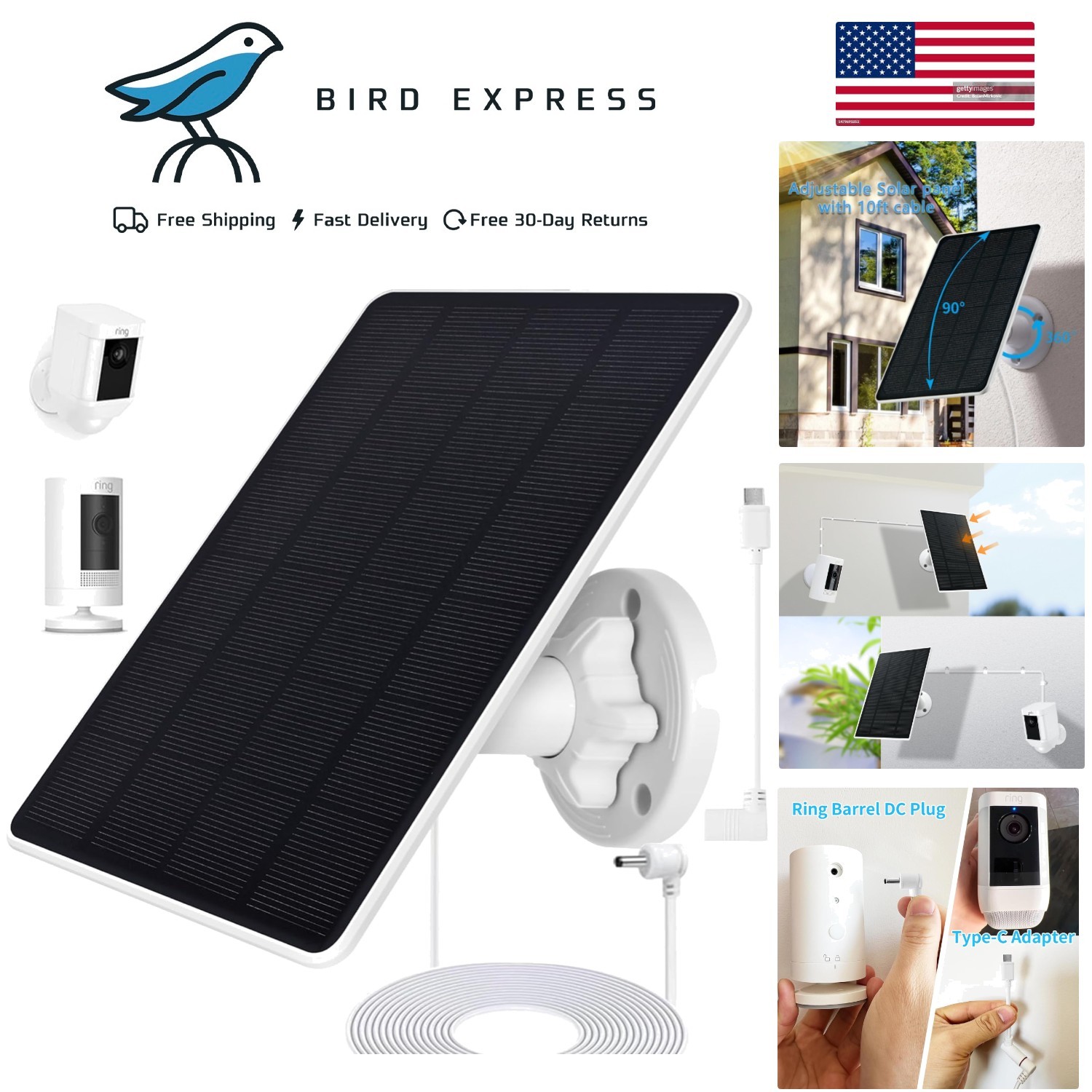 Ring Camera Solar Panel, Compatible with Ring Stick Up Cam Battery, Ring