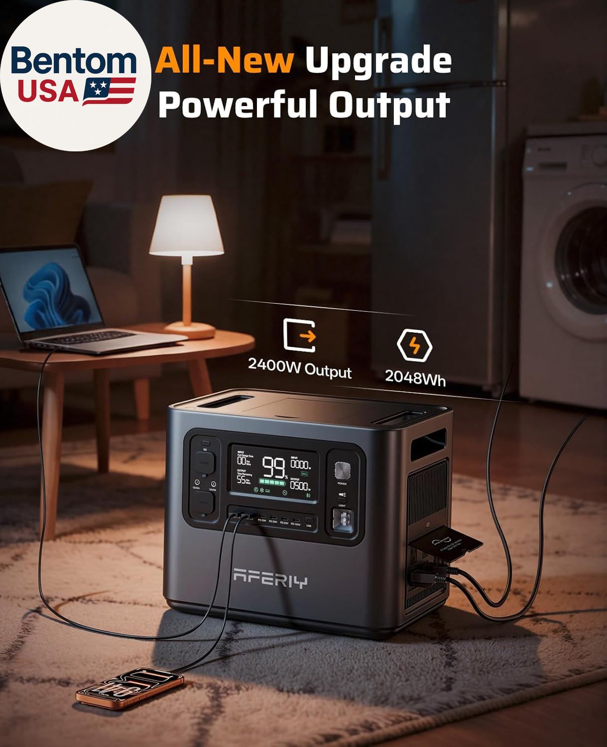 2048Wh Portable Power Station 2400W (Peak 4800W),P210 Lifepo4 Battery Generator,