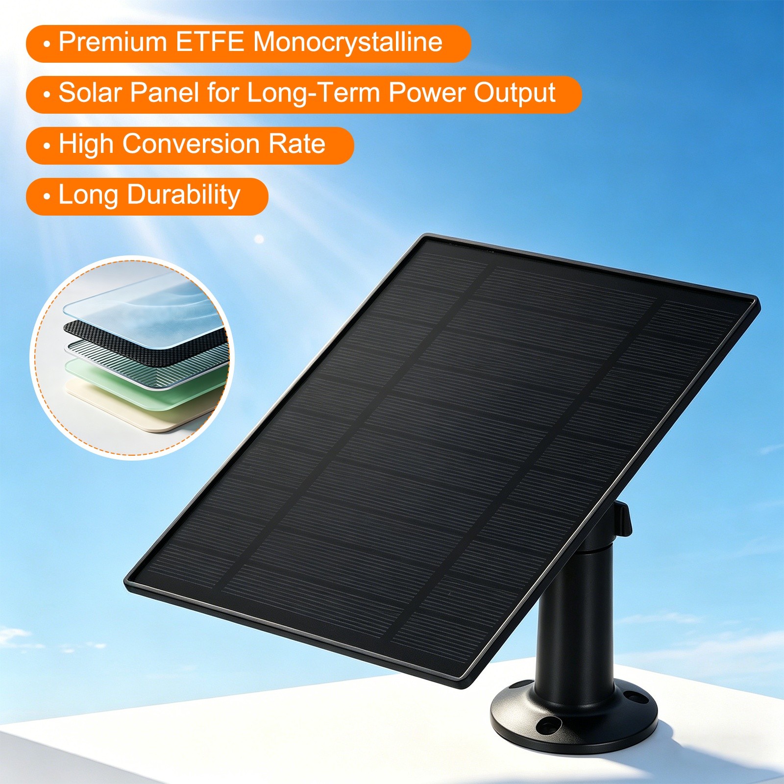 2 Pack of 5V 5W Solar Panel, Waterproof Dual Type-C/USB Solar Charger, Black