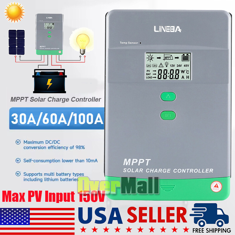 MPPT Solar Charge Controller Solar Panel Battery Regulator 12/24V Auto 100A LCD