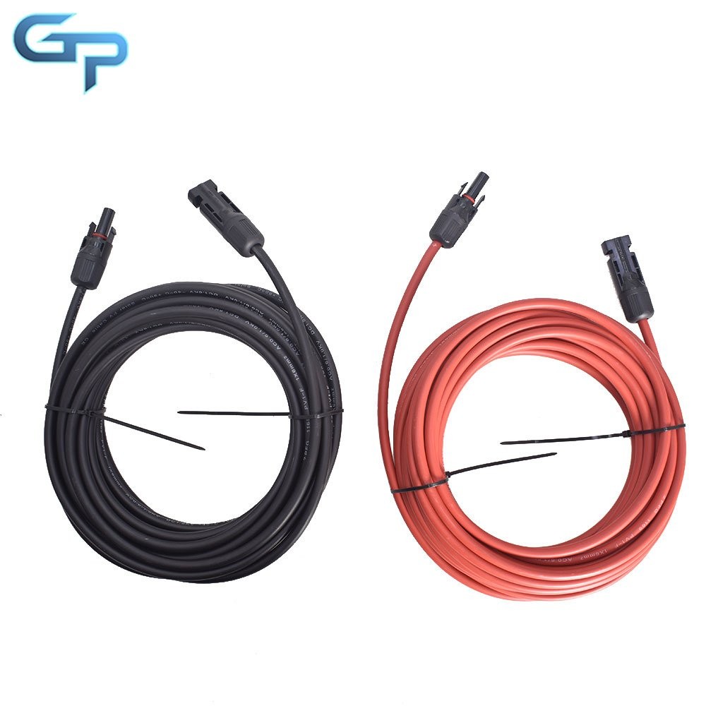 25 Feet 1 Pair 10AWG Red + Black Solar Panel Extension Cable Wire Connector