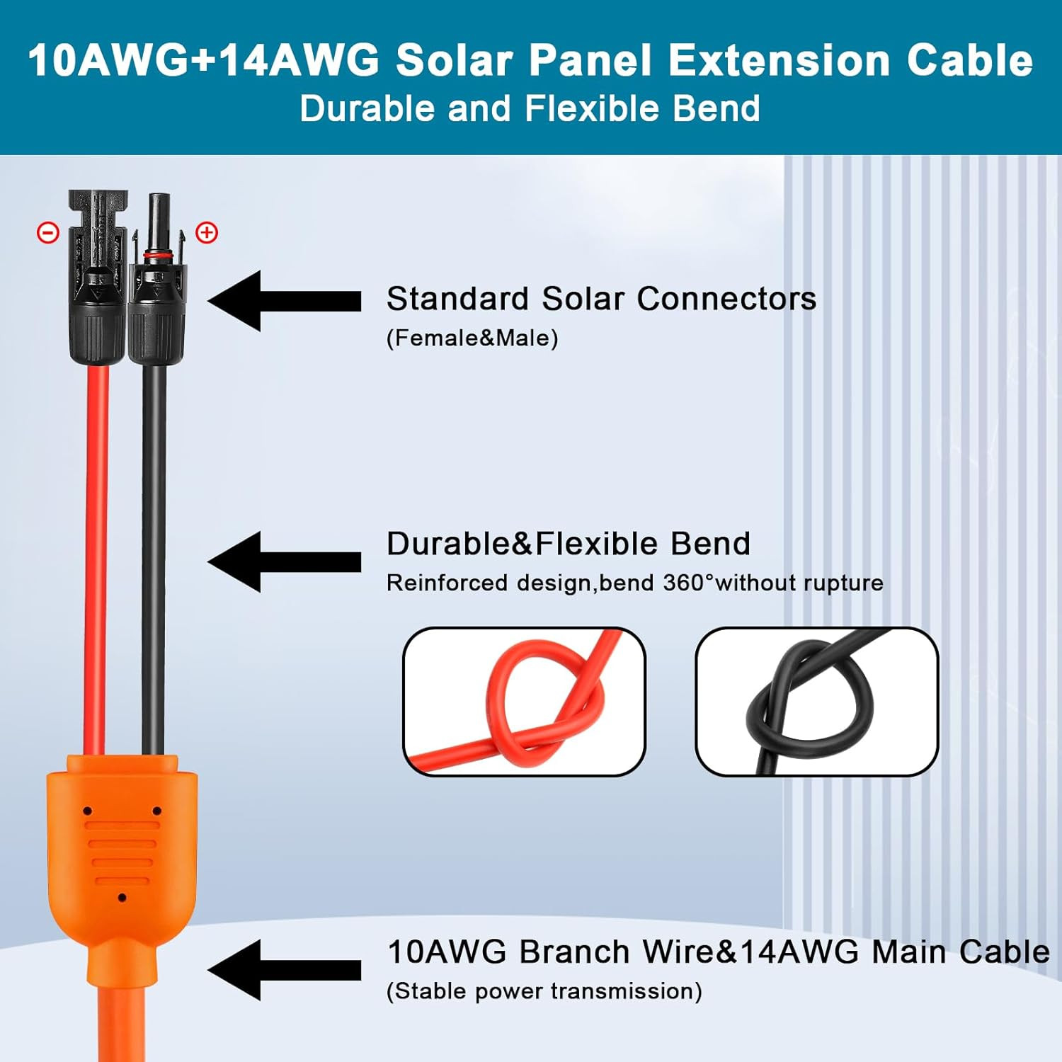Solar Panel Extension Cable 100FT – 10AWG+14AWG Solar Wire with Female & Male I