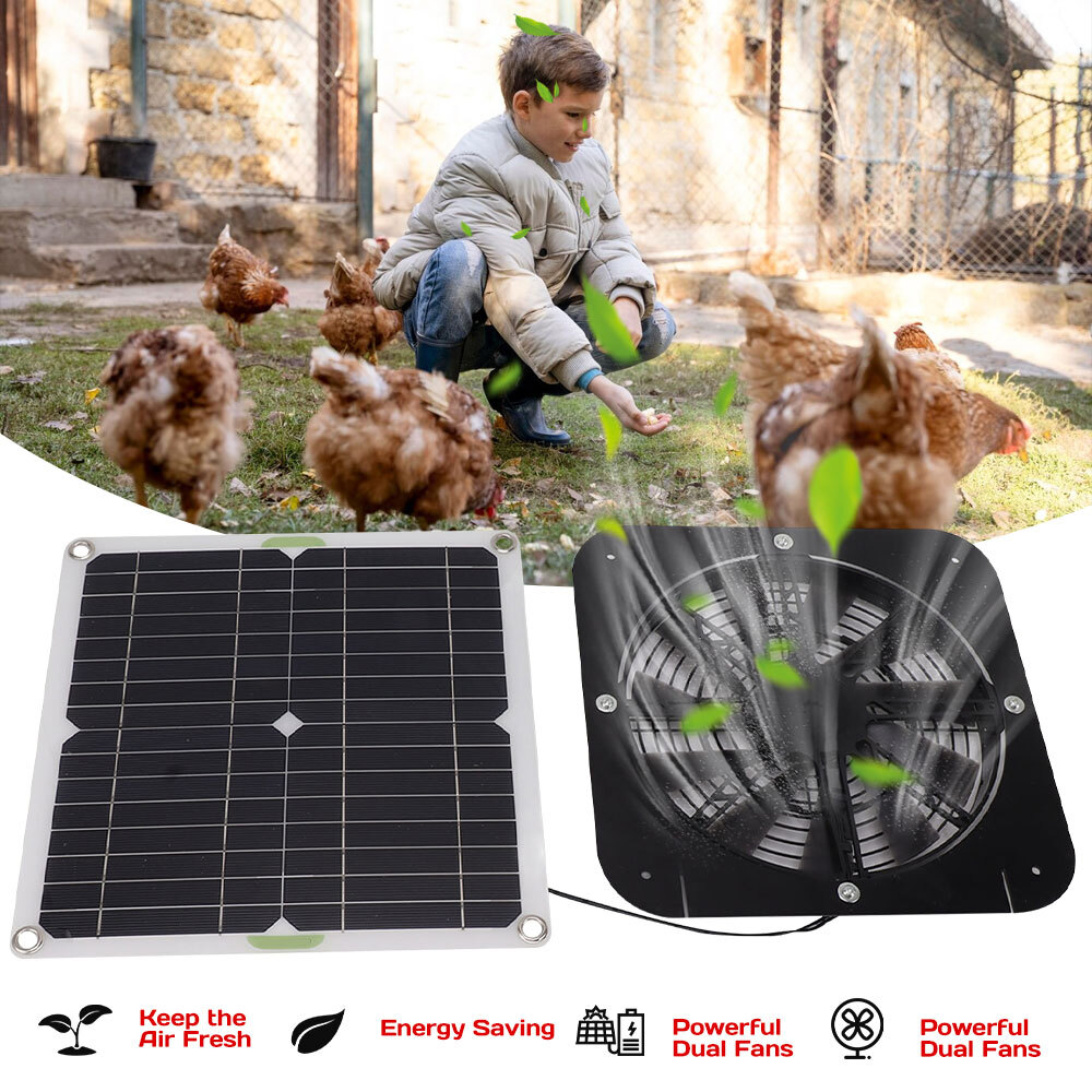 Solar Powered Fan Kit 13.5 Inch IP67 Waterproof, 20W Solar Panel DC Exhaust Fan
