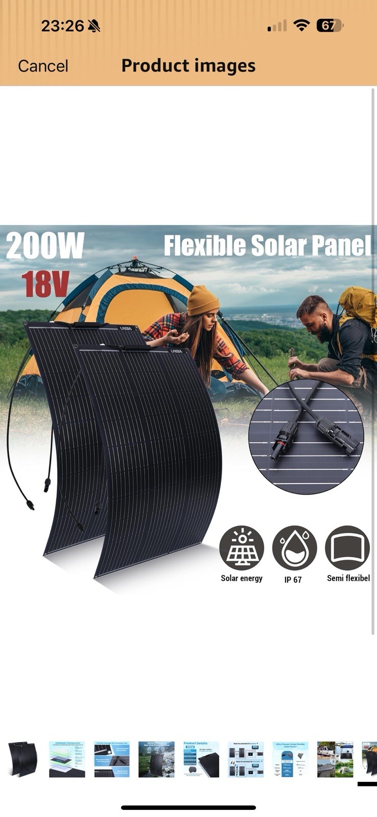 Flexible Solar Panel 200W, 18V 100W Ultra Lightweight Monocrystalline Bendable