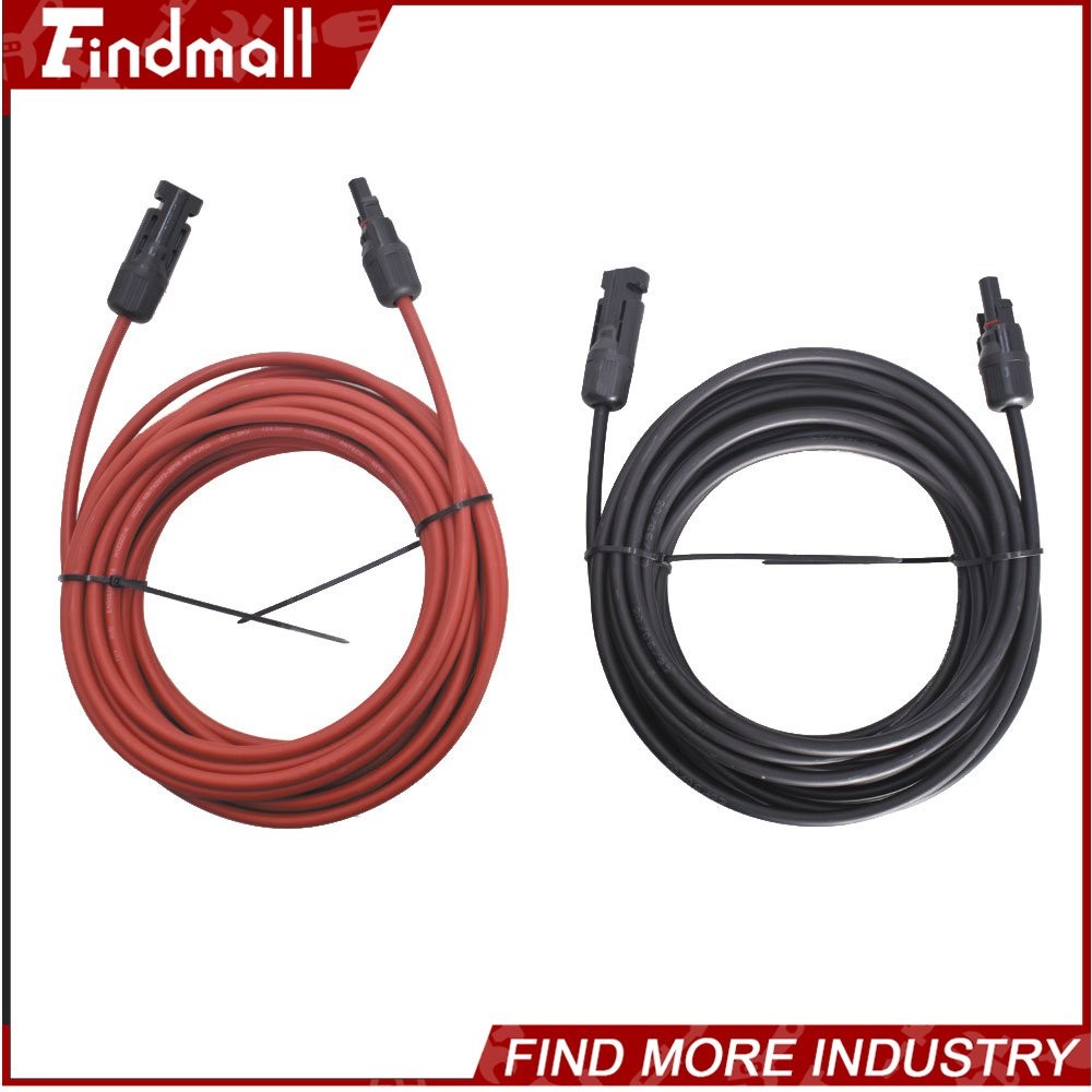 Findmall 1 Pair 20ft 12AWG Black+Red Solar Panel Extension Cable Wire Connector