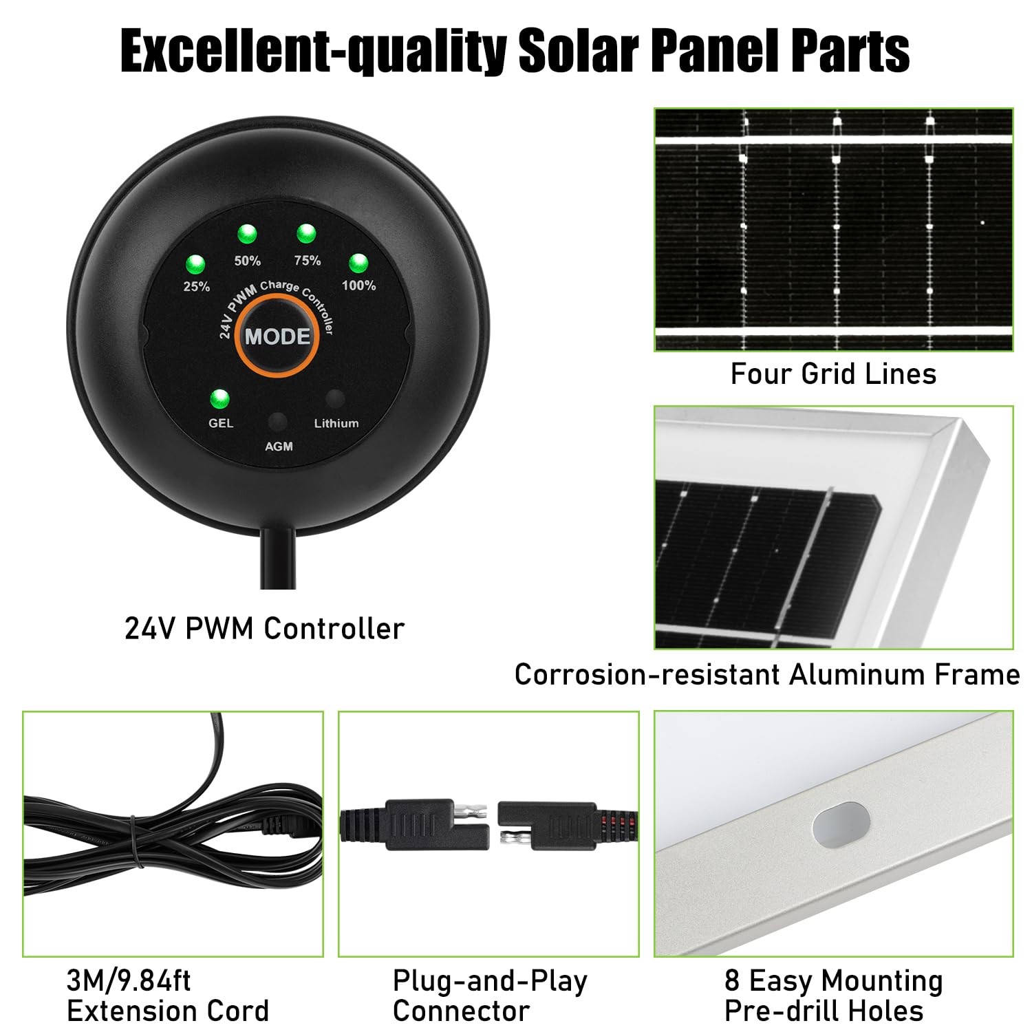 Solar Panel Kit 50W 24V Solar Battery Trickle Charger Maintainer with Upgrade…