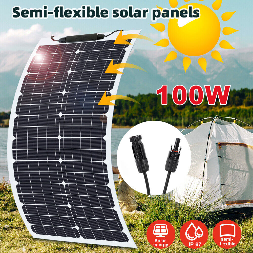 100W Watt Flexible Solar Panel 12V Mono Home RV Rooftop Camping Off-Grid Power