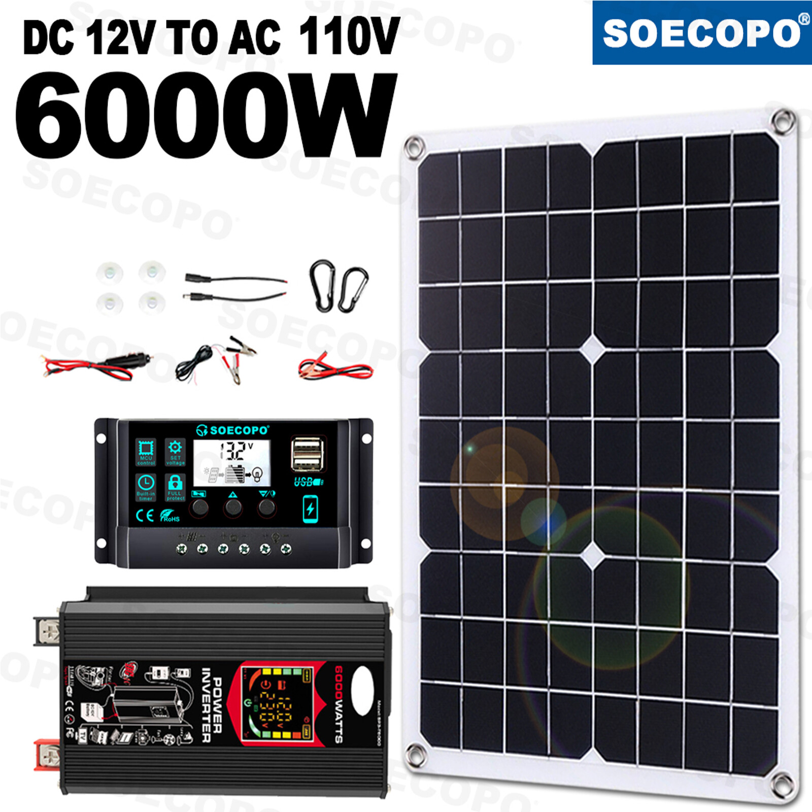 6000W 100A 220V Solar Panel Kit Complete Solar Power Generator Home Grid Syste