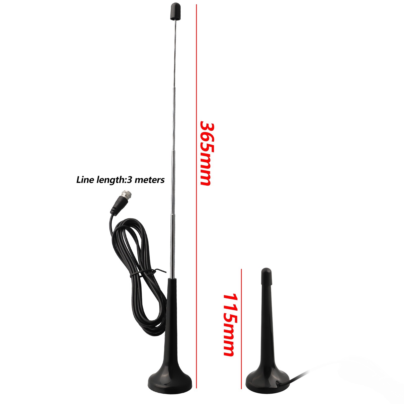Telescopic Antenna for FM Radios with Magnetic Base and 3 Easy Connect Adapters