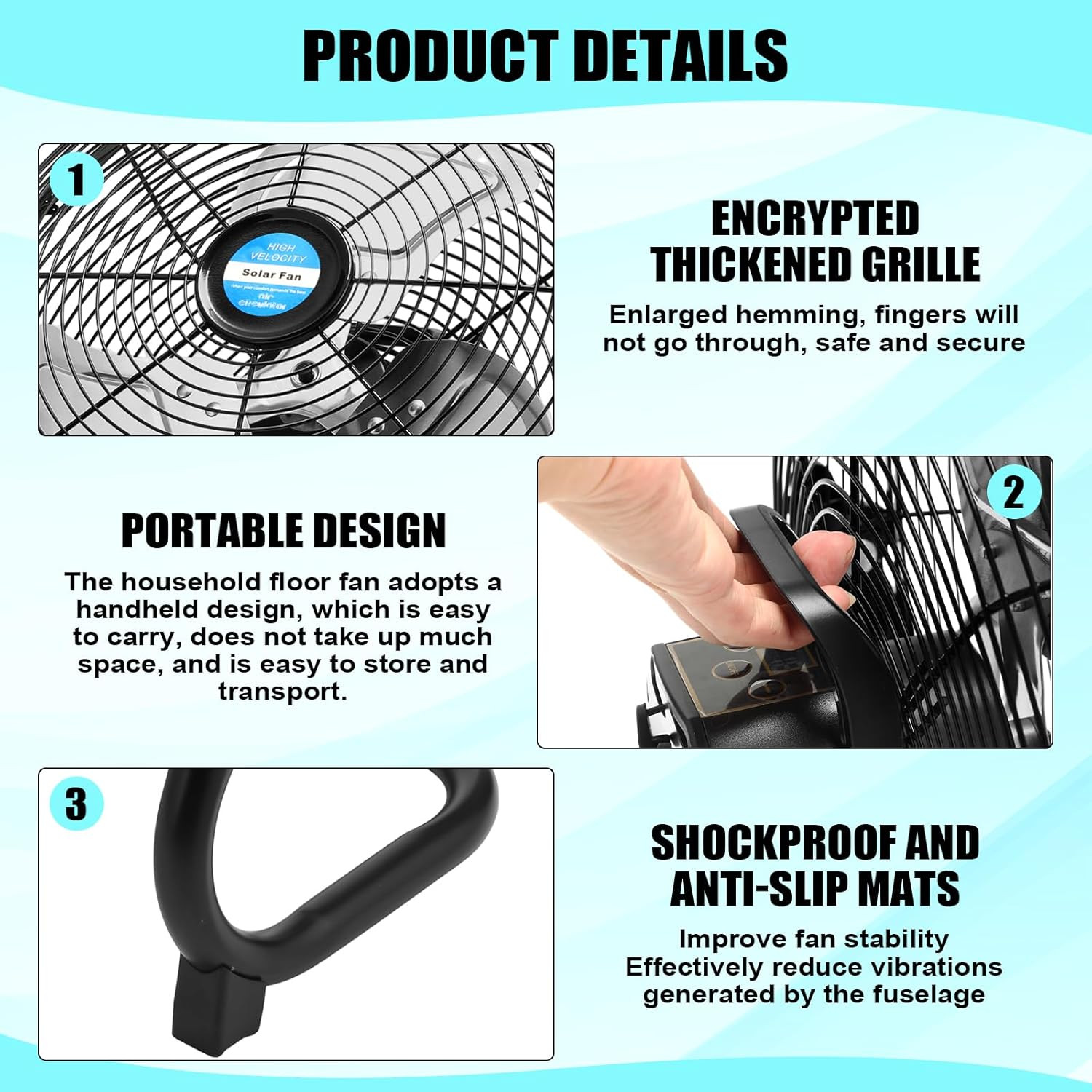 14 Inch Solar Panel Powered Fan, 2 in 1 Solar Panel or AC Charger Powered Fan 12