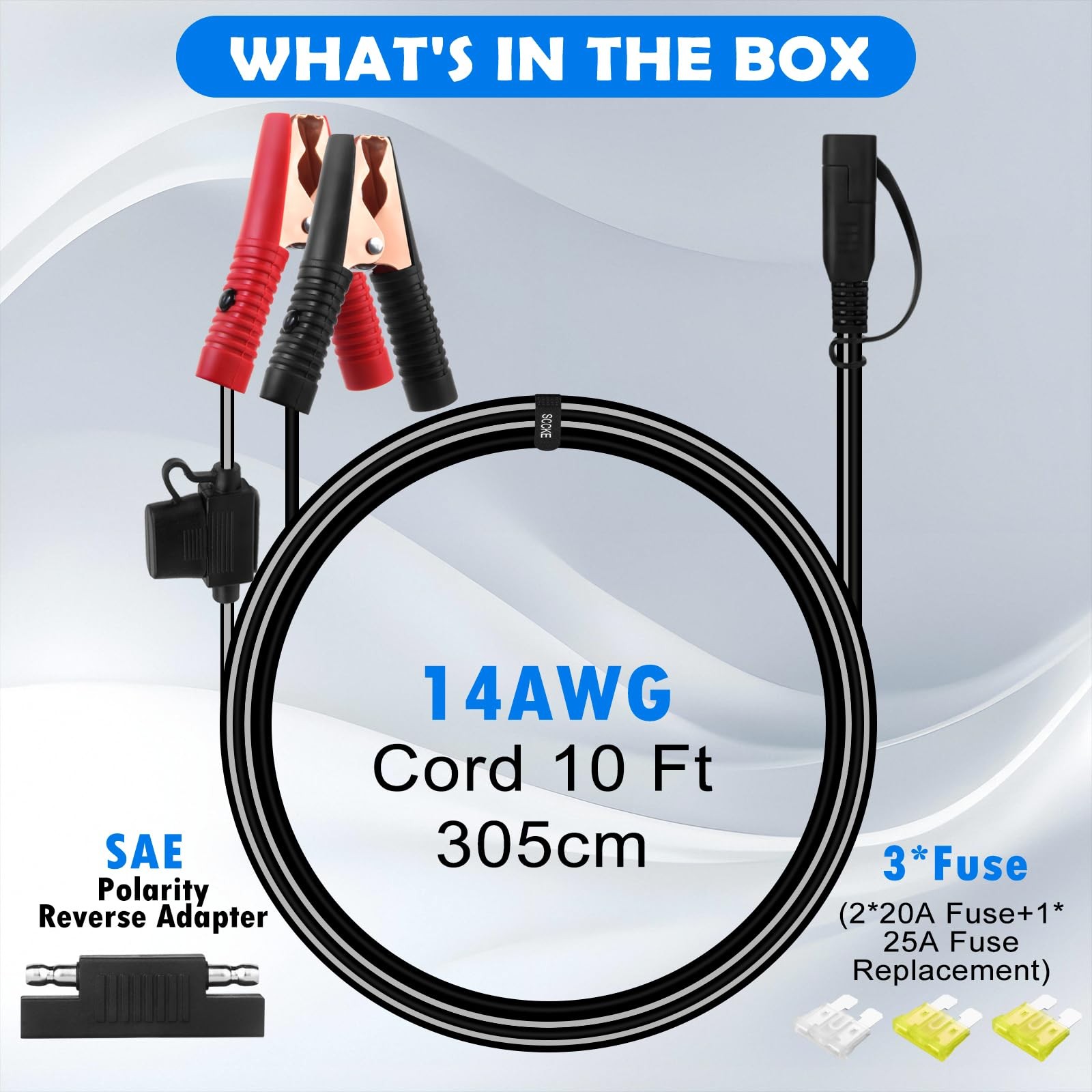 SCCKE 10FT 14AWG Battery Alligator Crocodile Clip to SAE Connector Extension …