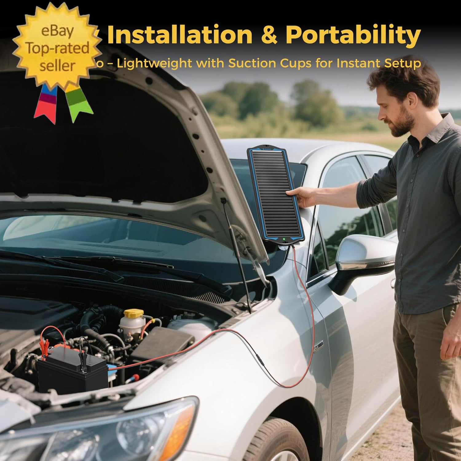 12V Solar Battery Charge:Waterproof Portable Solar Panel Kit -Battery Maintainer
