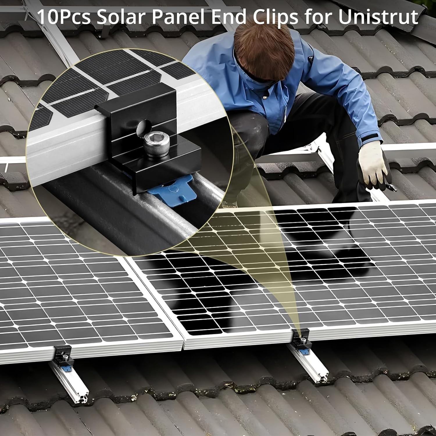 10pcs Solar Panel End Clamp for Standard Unistrut, Aluminum 30mm/35mm Solar P…