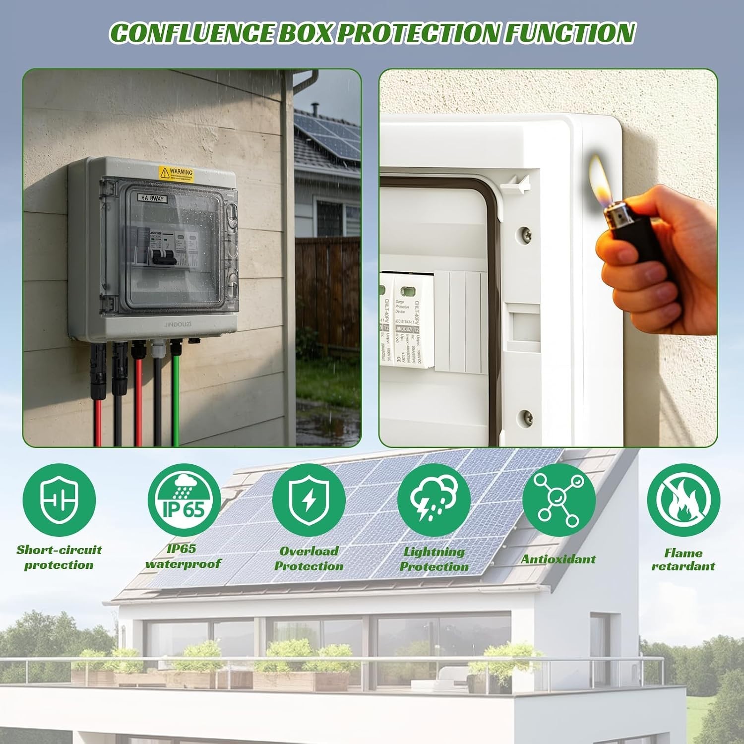 Solar Combiner Box 1 In 1 Out with 20A Fuse Circuit Breaker Surge Protector f…
