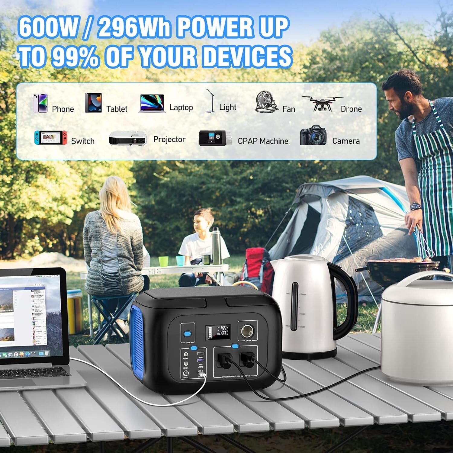 600W Portable Power Station – 296Wh Solar Generator with 9 Outputs & Fast Charge
