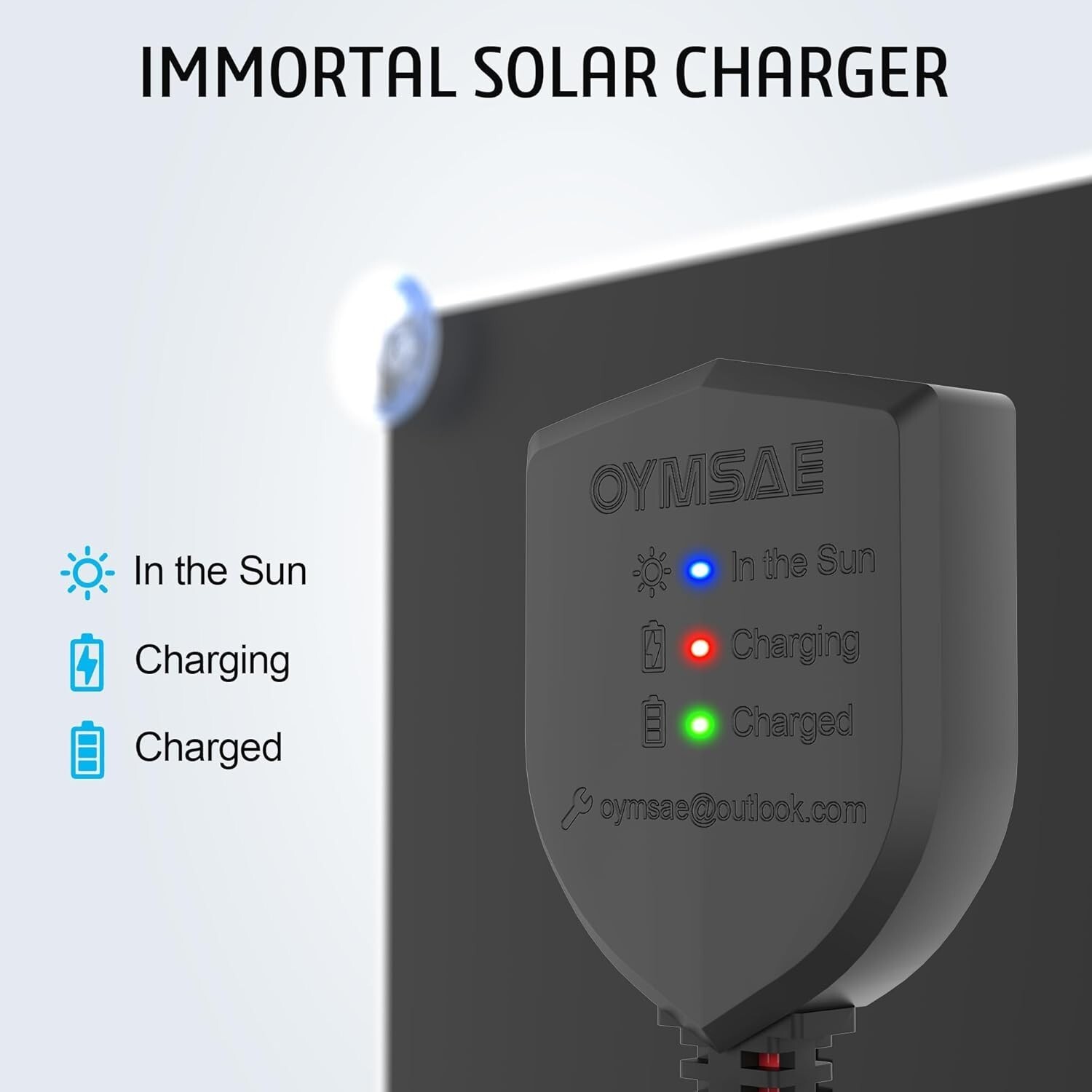 OYMSAE 5W 12V Solar Car Battery Charger Maintainer with Clips and Plug