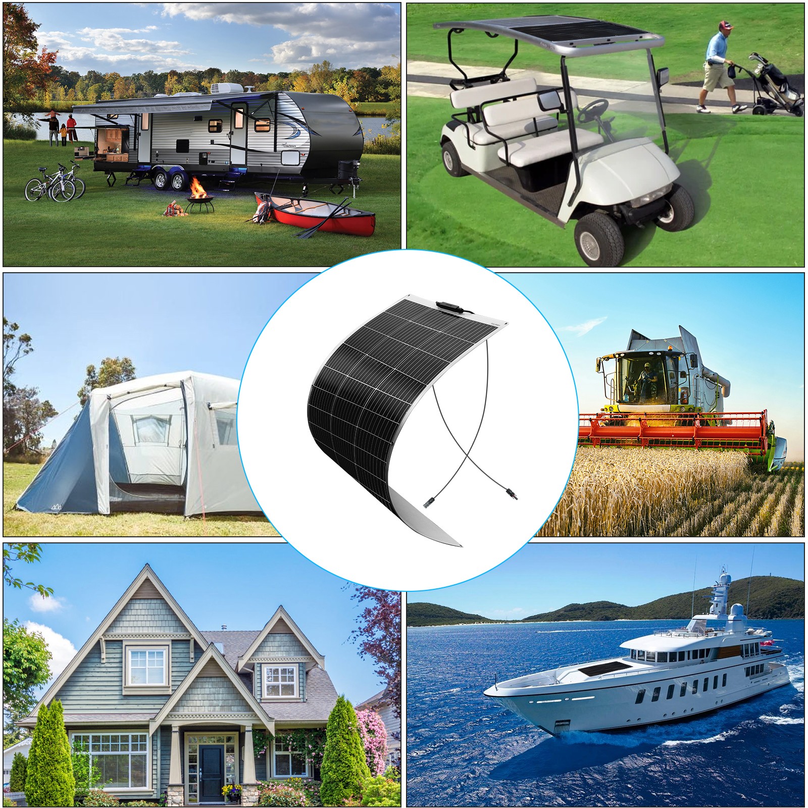120W Wat Flexible Solar Panel 12V/24V Charging for Home RV Boat Camping Off Grid