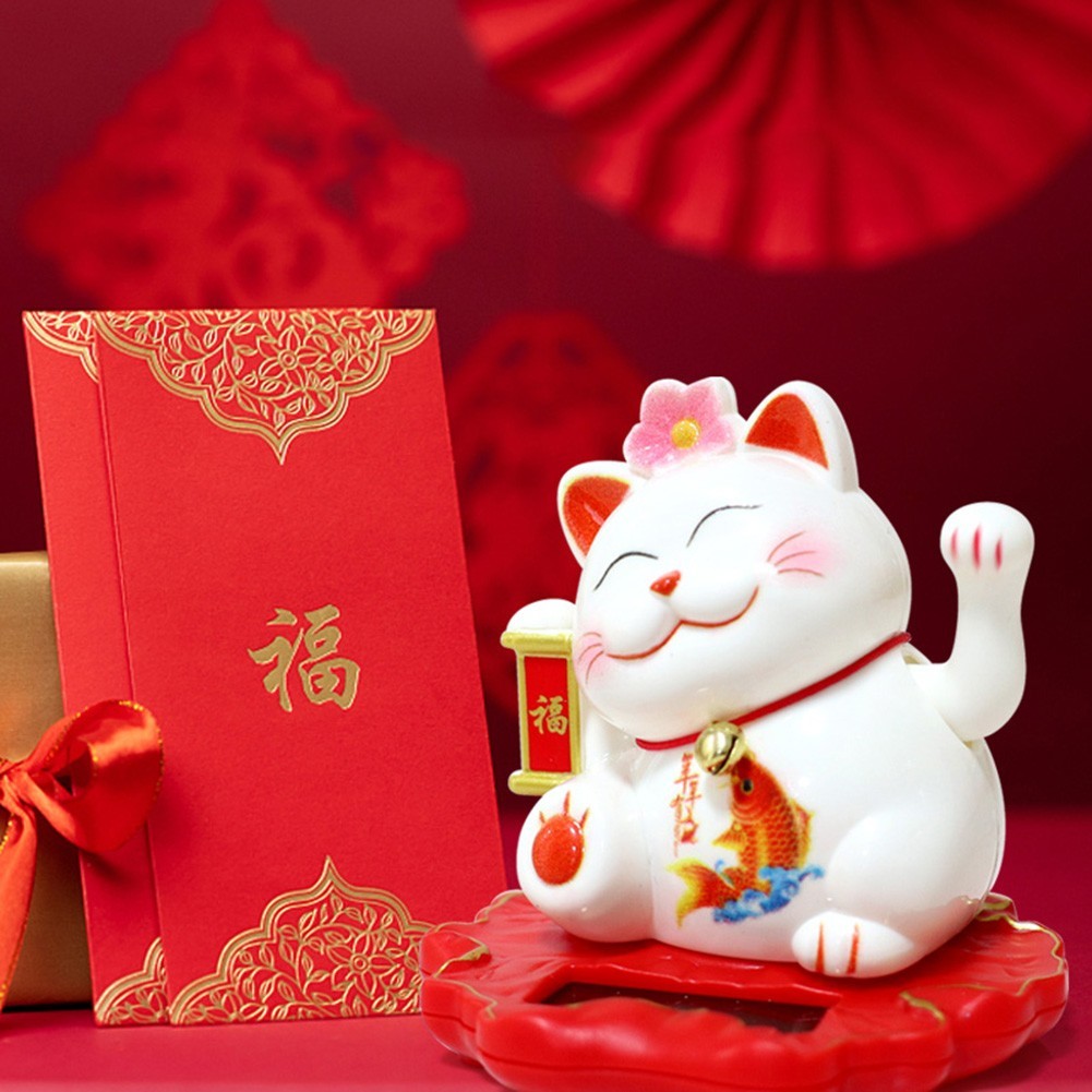 Automatic Waving Lucky Cat Classic Design Financial Prosperity Good Luck Charm