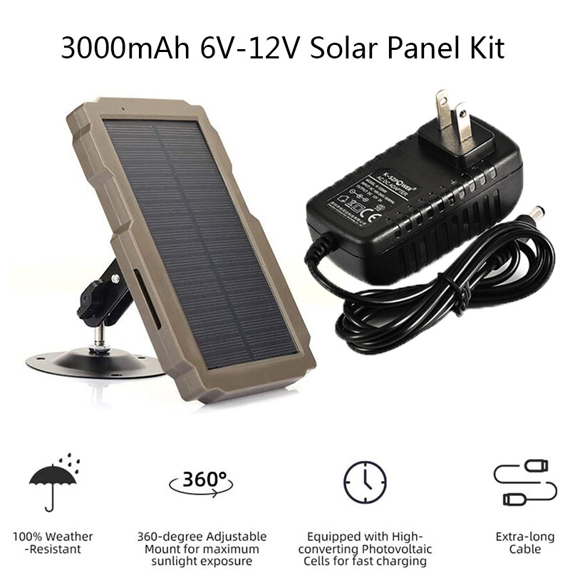 3000mAh 6V-12V Solar Panel Set With Charging Adapter For Trail Camera N1A5