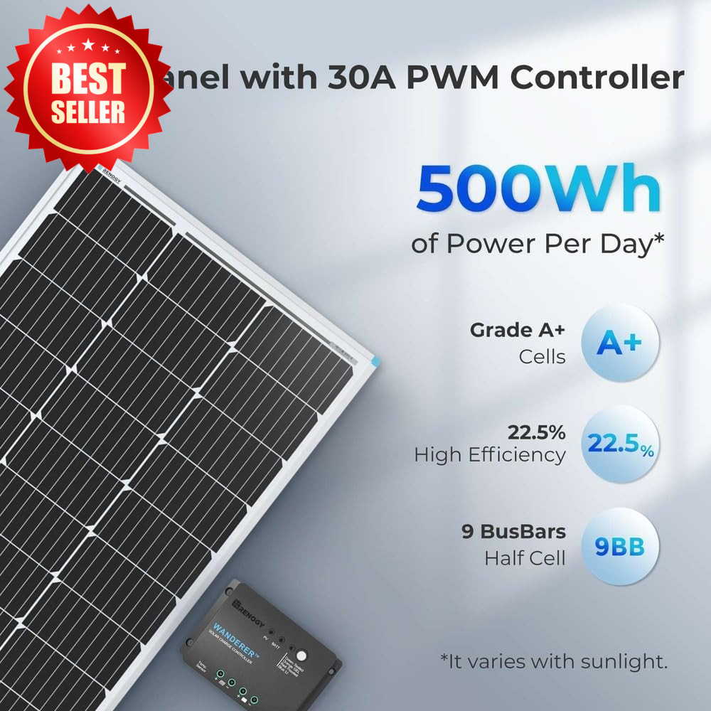 100W 12V Solar Panel Starter Kit 30A PWM Controller RV US
