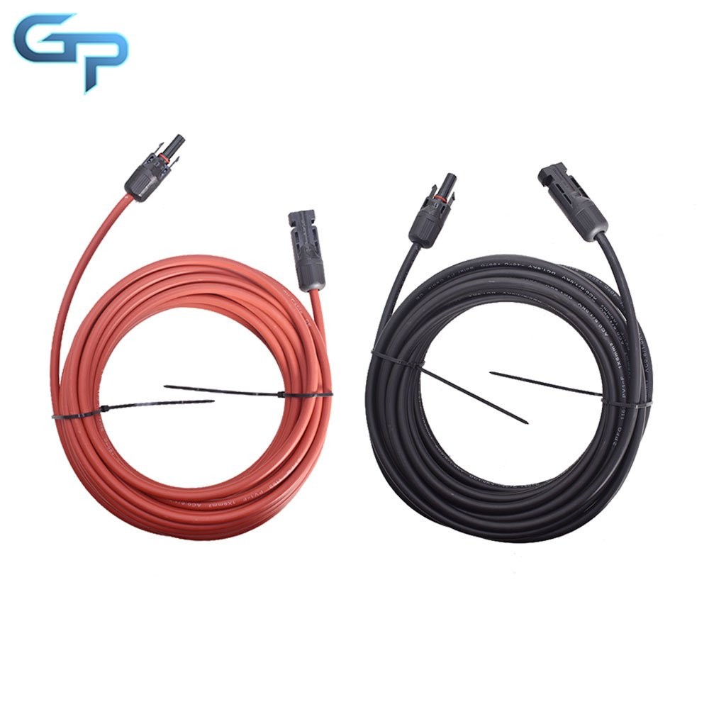25 Feet 1 Pair 10AWG Red + Black Solar Panel Extension Cable Wire Connector