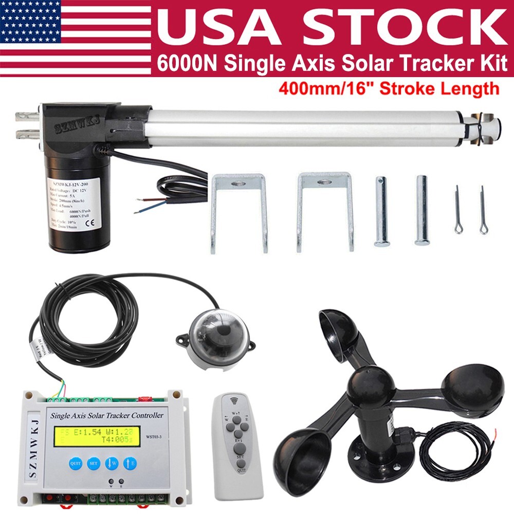 16″ 6000N Linear Actuator+Wind Speed Sensor W/ Single Axis Solar Tracking System