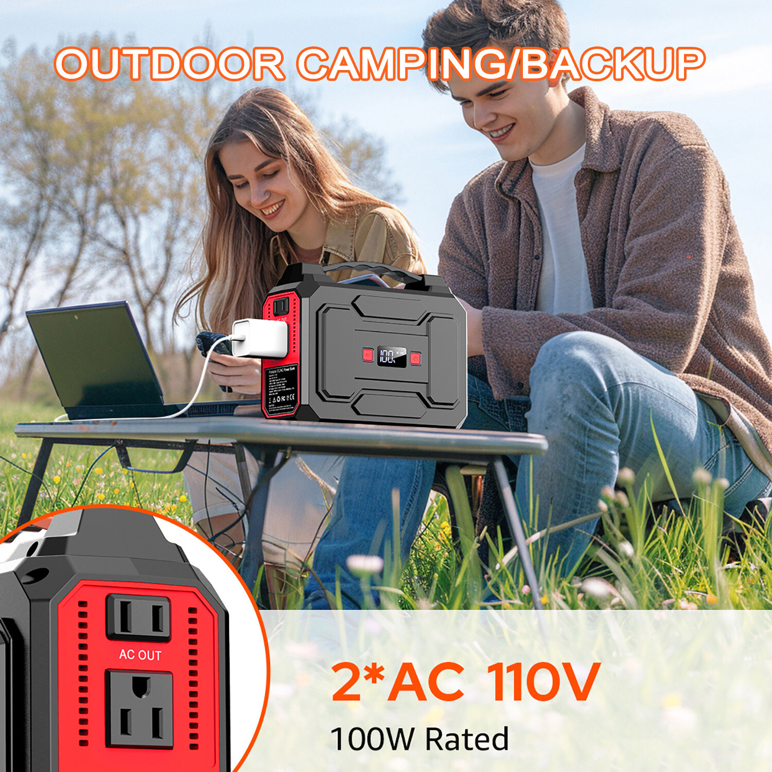 Portable Power Station 100W+40W Solar Panel Charger kit Camping Solar Generator