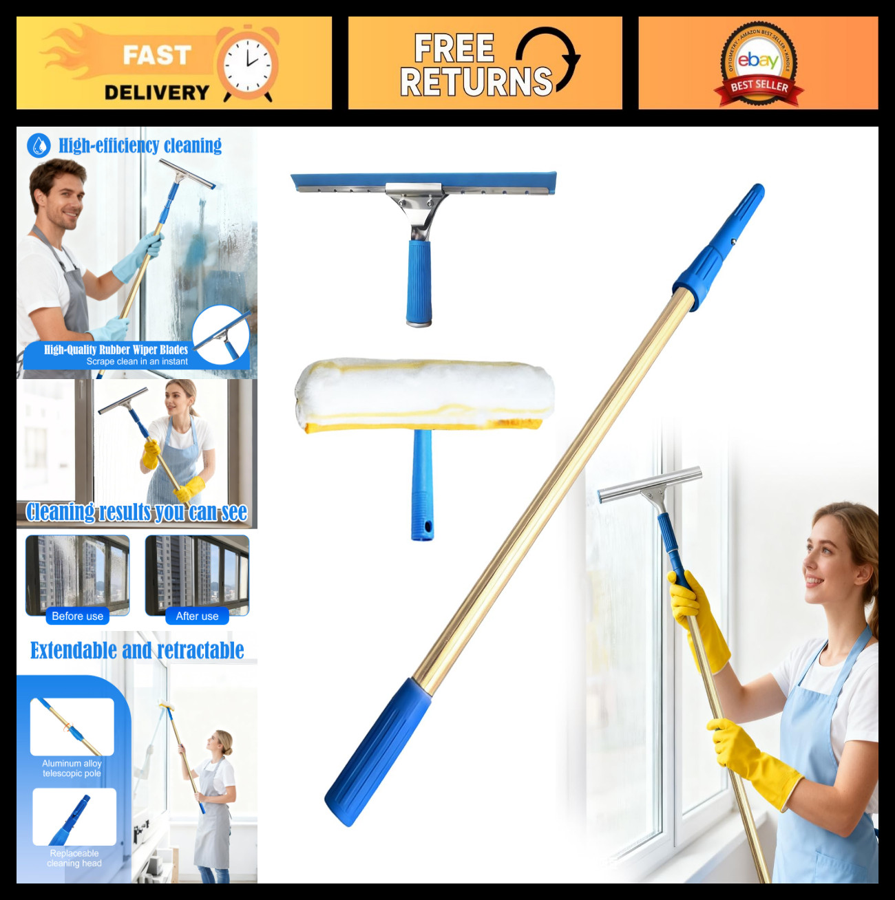 35FT Adjustable Water Fed Pole Kit for Solar Panel & Window Cleaning Tool