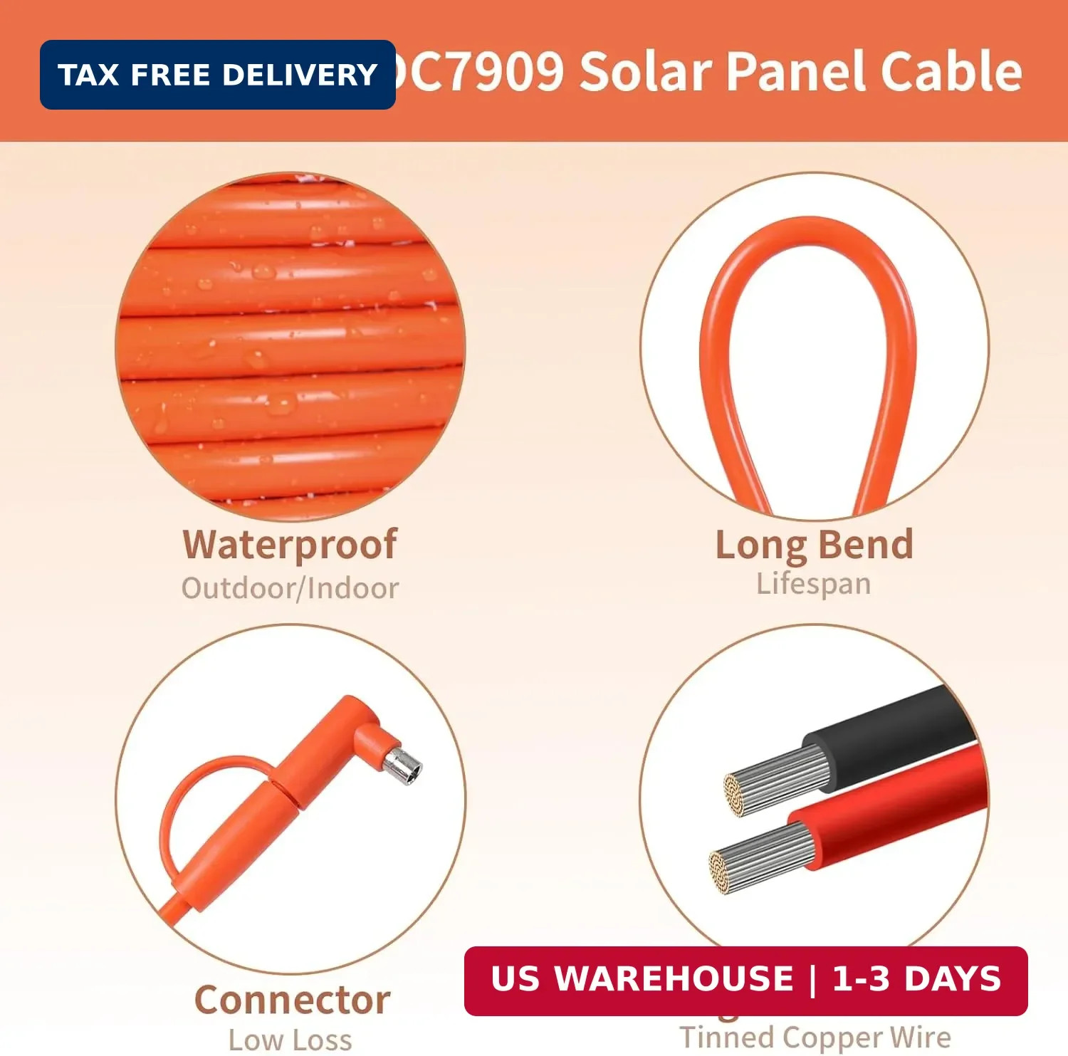 Solar Connector to DC 8mm Adapter Cable 25FT, 12AWG + 14AWG Tinned Copper Wire w
