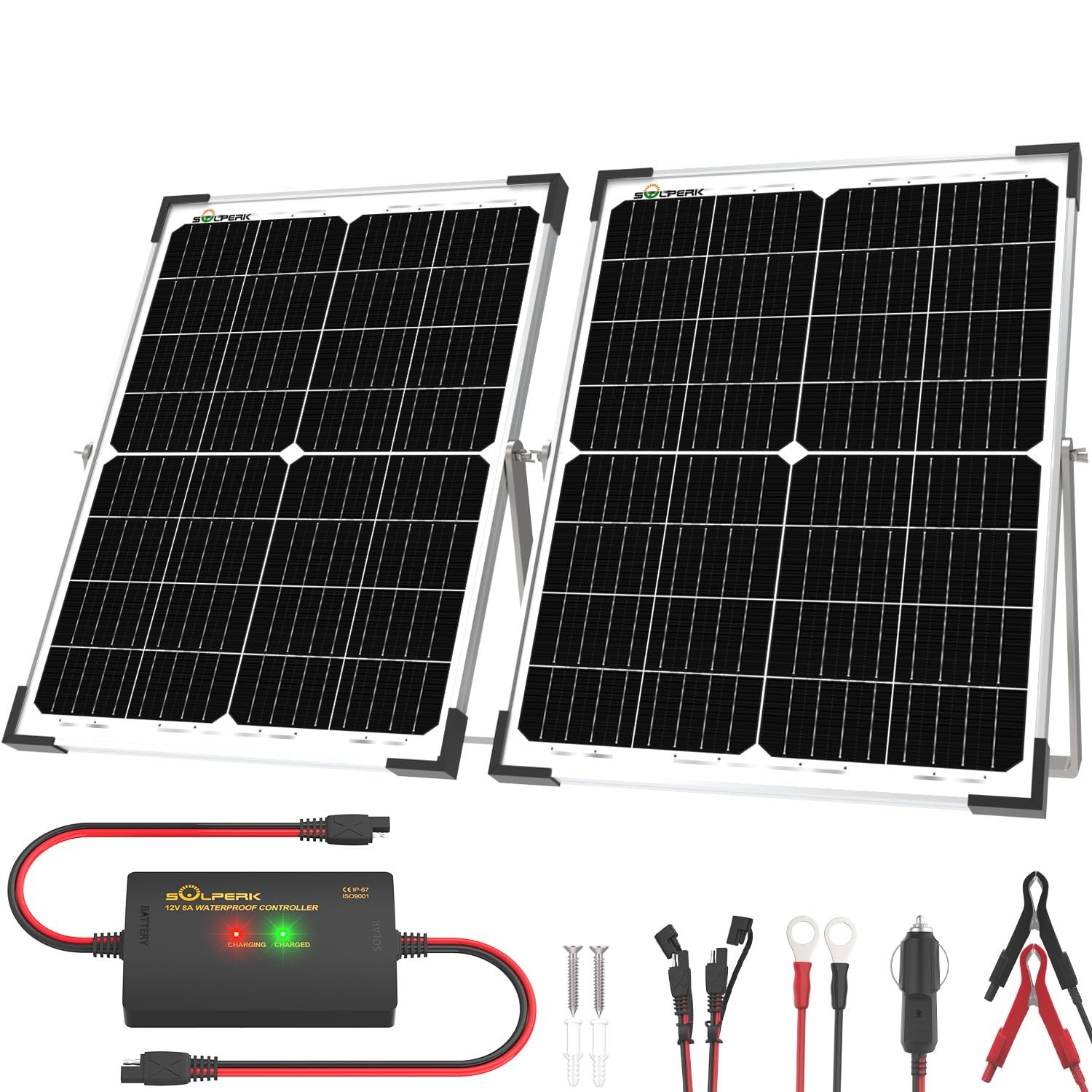 12V Solar Battery Charger 50W Waterproof 8A Controller – for RV, Car, Boat