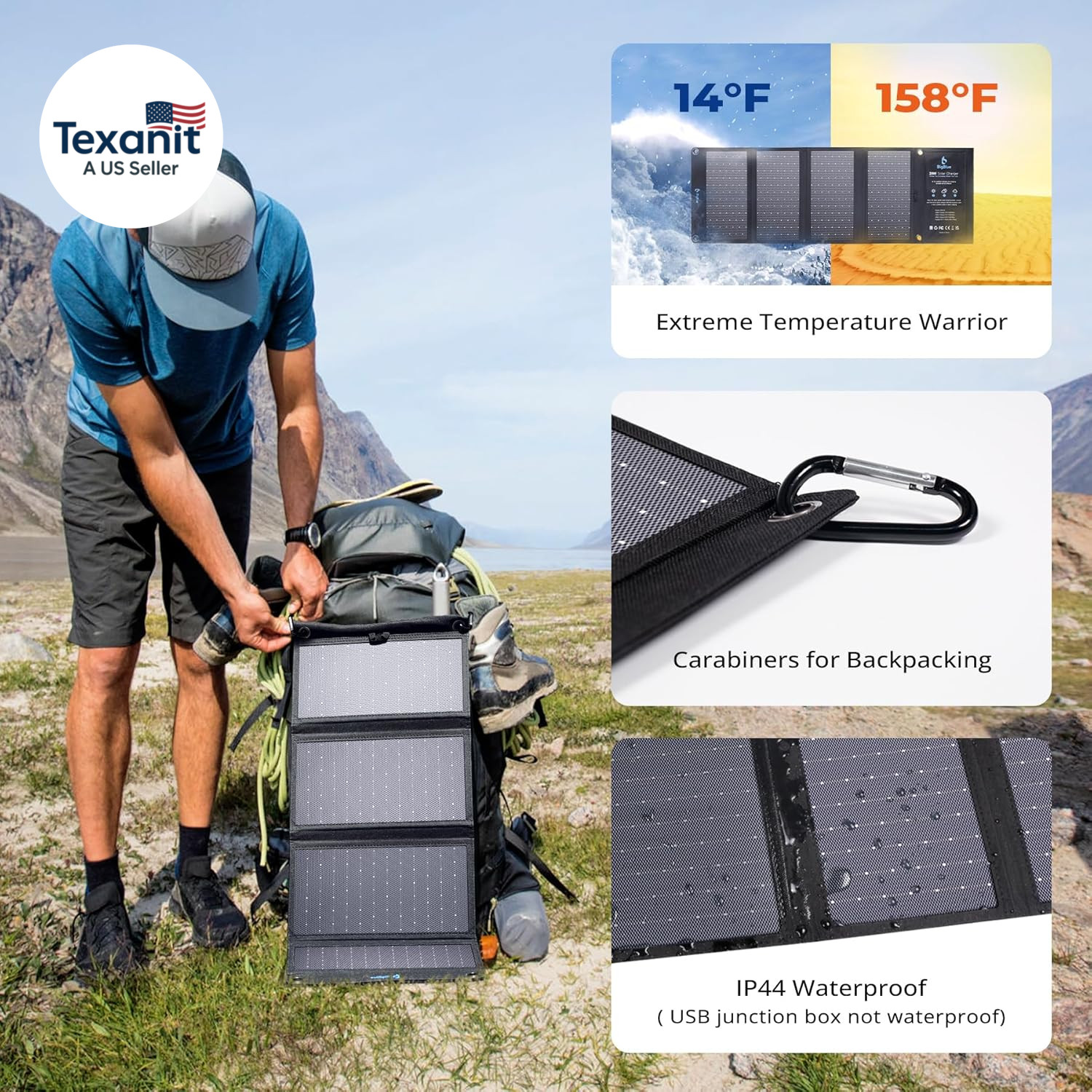 28W Solar Panel Charger with Dual USB-C and USB-A, Portable Solar Phone Charger
