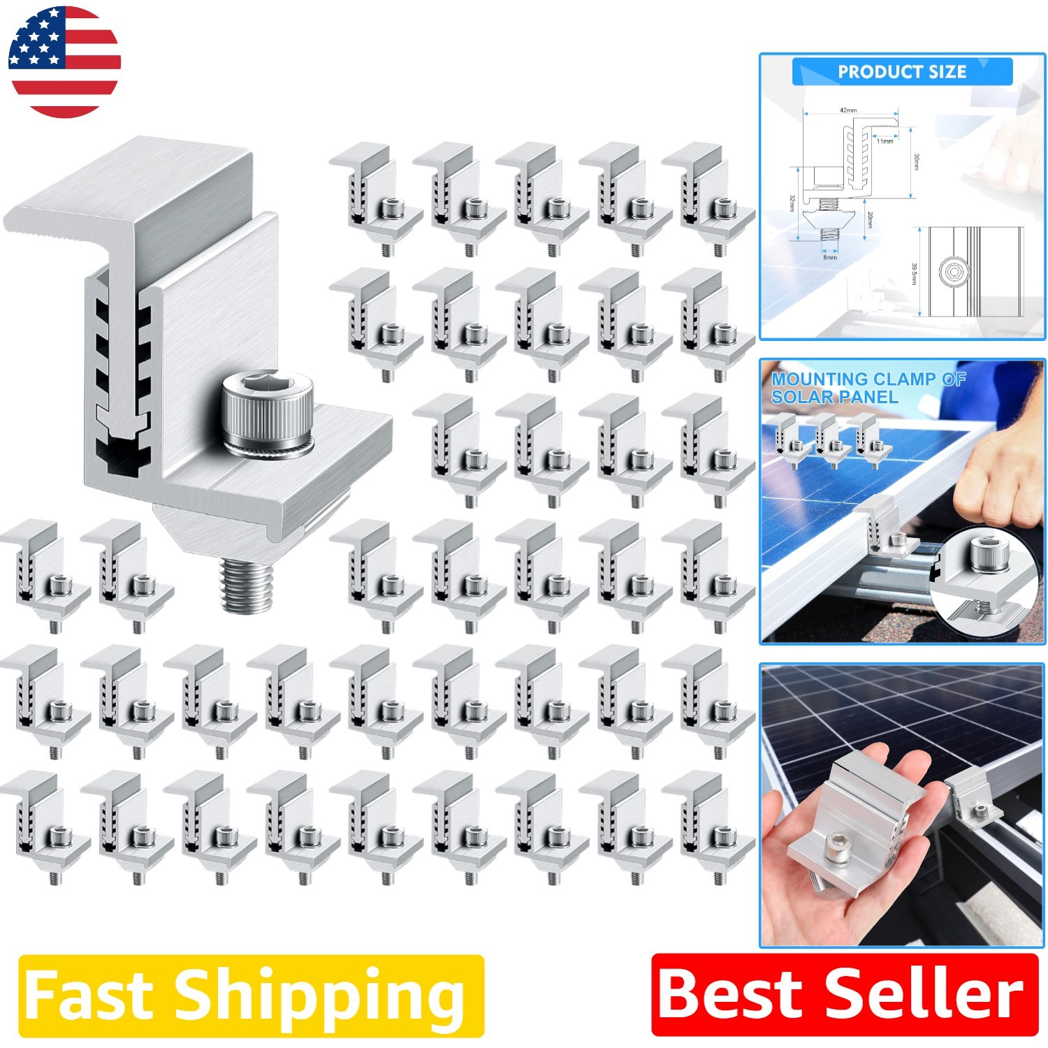 Heavy Duty 40 Pack Solar Panel End Clamps | Durable Aluminum Z Brackets | Eas…