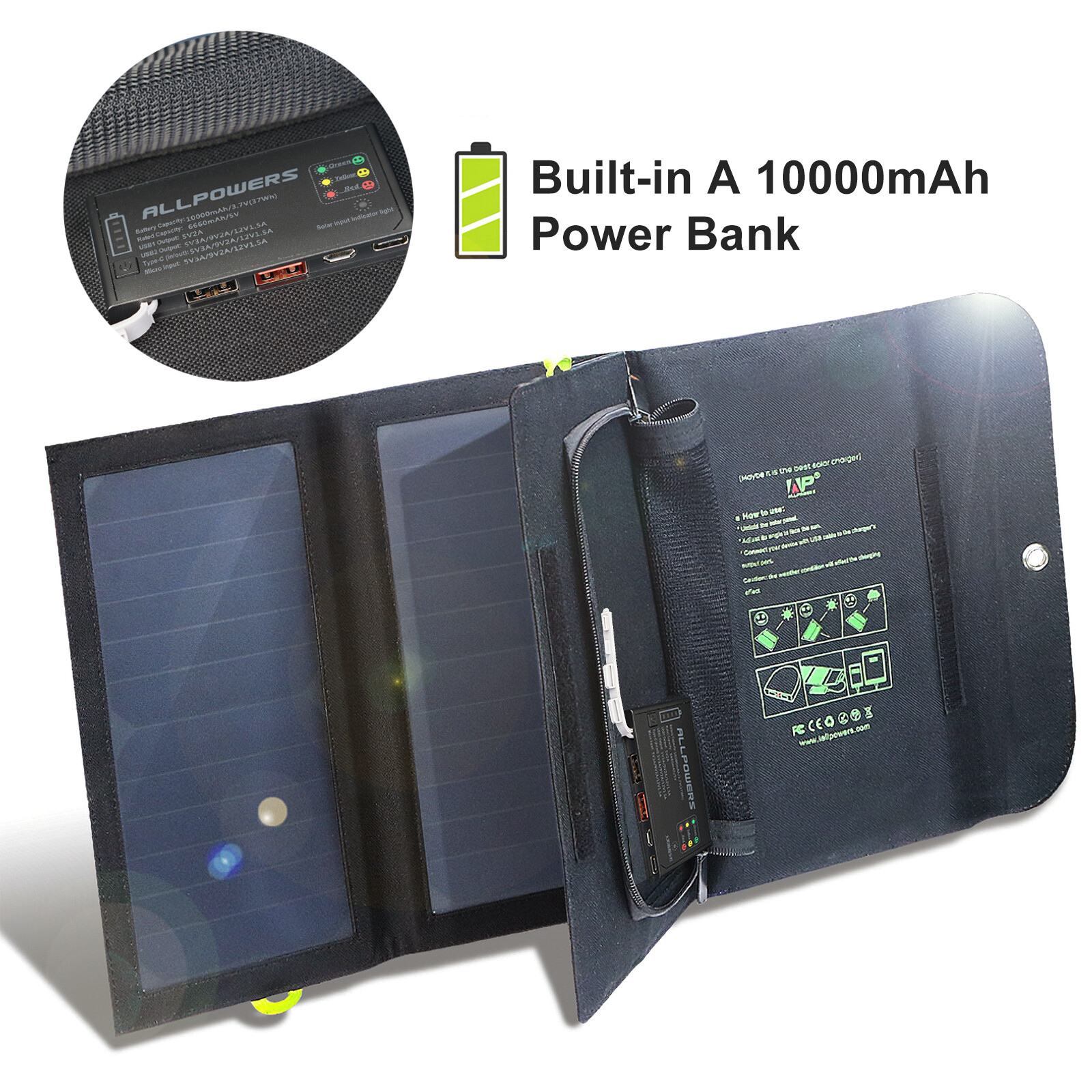 Solar Panel 5V 21W Portable Charger Battery Charging For Mobile Phone Hiking