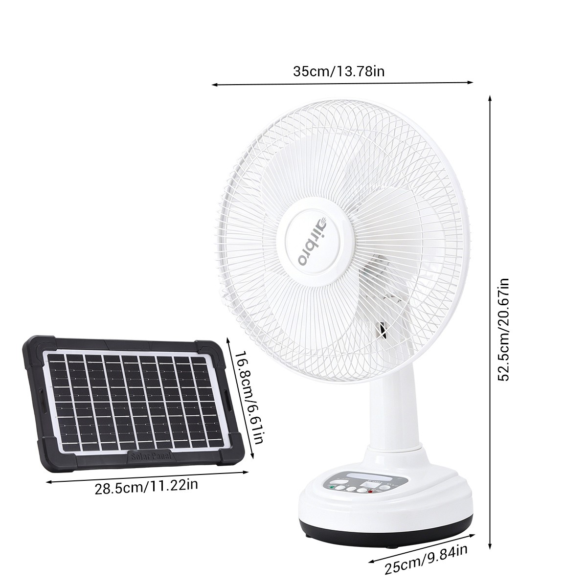 12″ Desktop Solar Fan Portable Rechargeable Camping Fan w/ Emergency Light Kit
