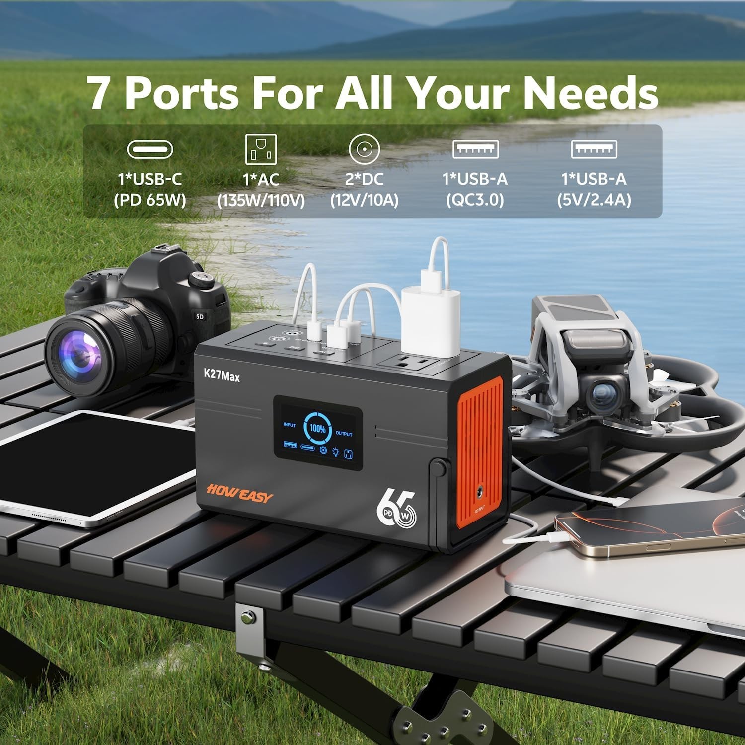 Portable Power Station 135W Solar Generator – 98Wh Lithium Battery, 2 AC Outlets