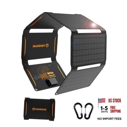 40W Foldable Solar Panel Charger with USB-C and USB-A Outputs for Phones, 40 W