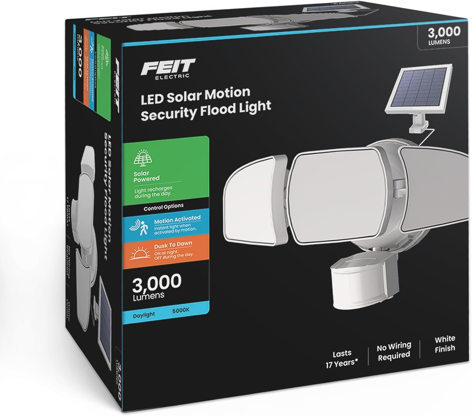 Feit Electric Outdoor LED Triple Head Solar Security Flood Lights with Motion Se