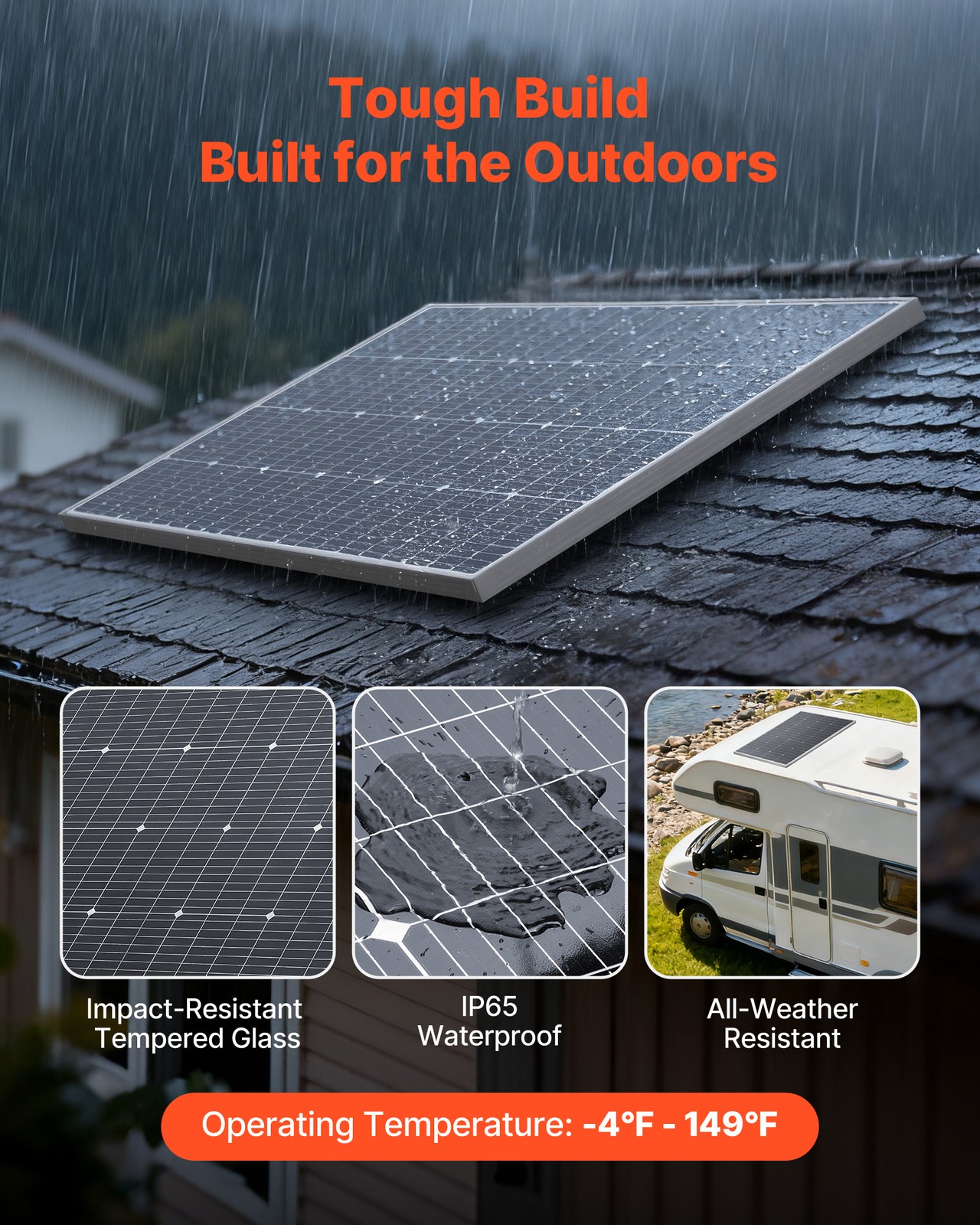 VEVOR 4PCS 100W Monocrystalline Solar Panels PV Module with MC4 Output & Frame