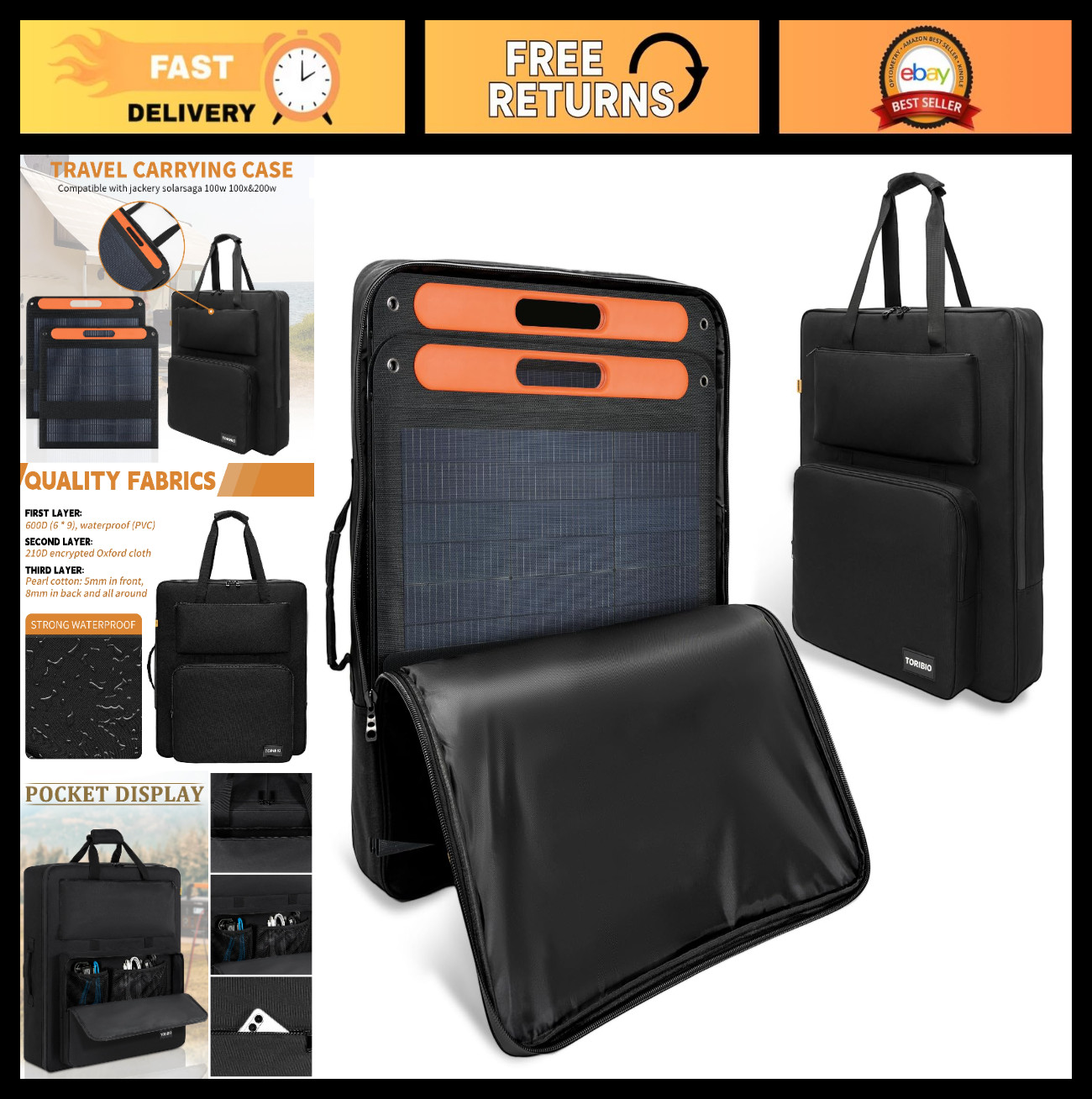 Portable Solar Panel Storage Bag – Water-Resistant Carrying Case for 100W/200W P
