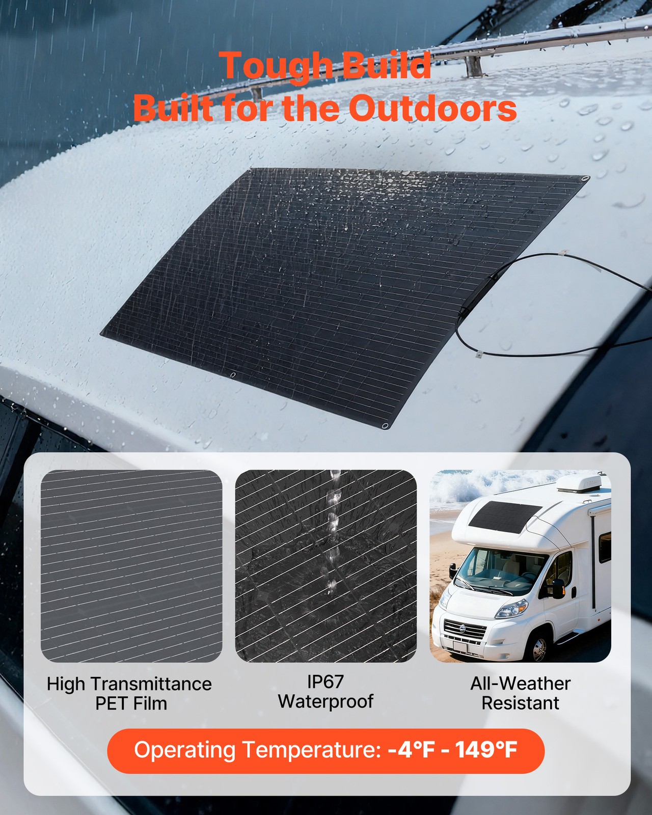 VEVOR Flexible Solar Panel 200W Bendable Monocrystalline Solar Off-Grid Charger