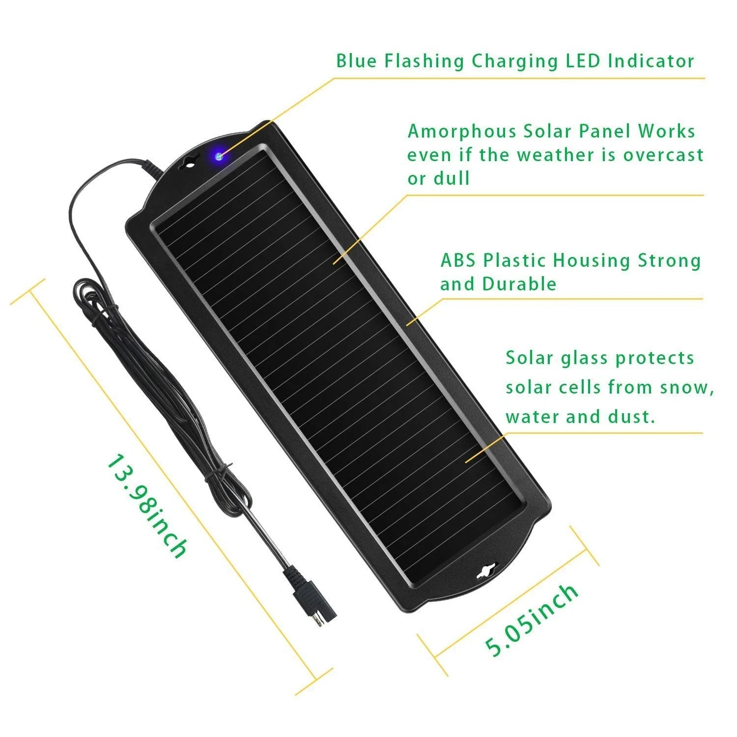 Car Battery Trickle Charger & Maintainer, 12V Solar Panel with Cigarette Plug