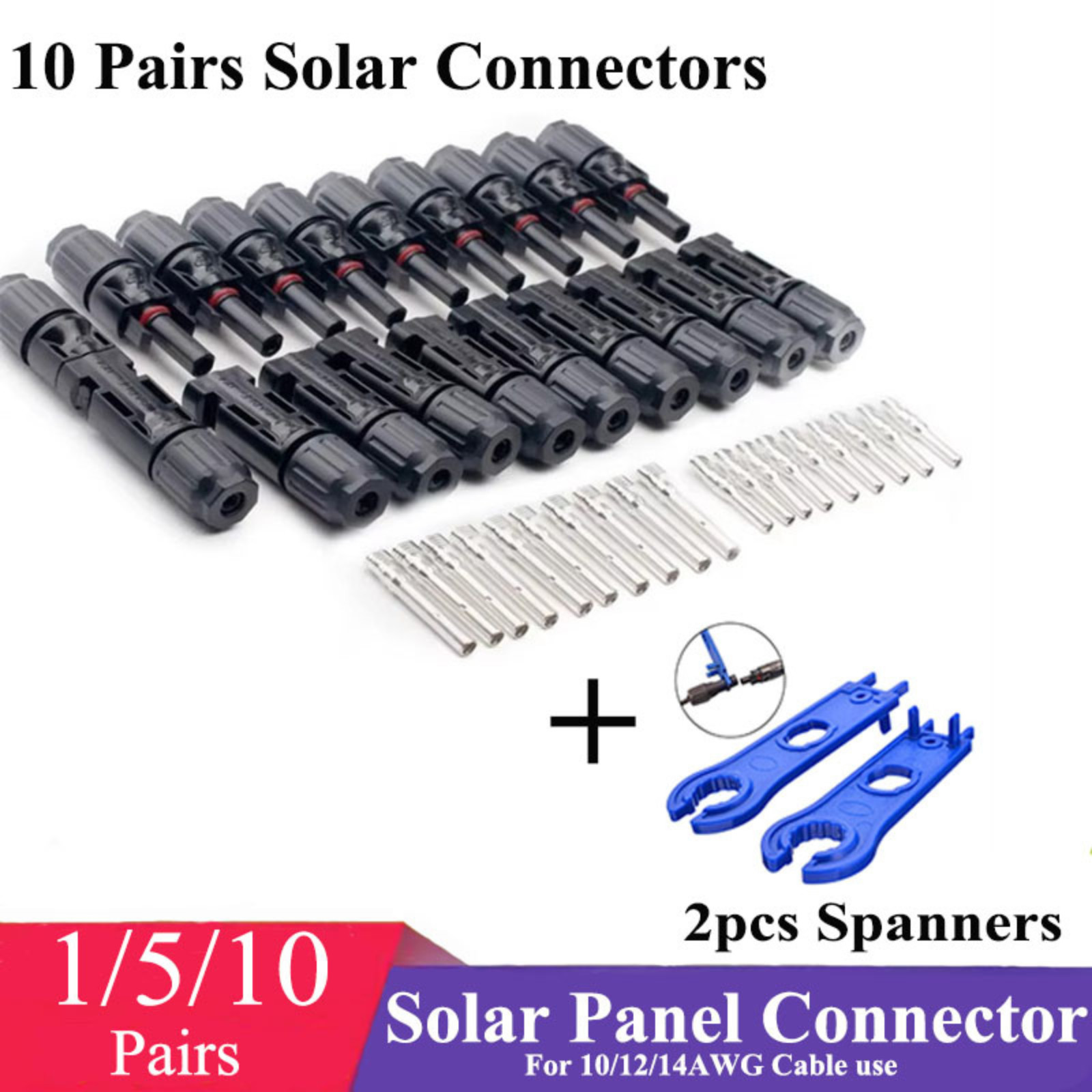 1/5/10 Pairs Solar Cable Connectors Male Female DIY For Solar Panel US