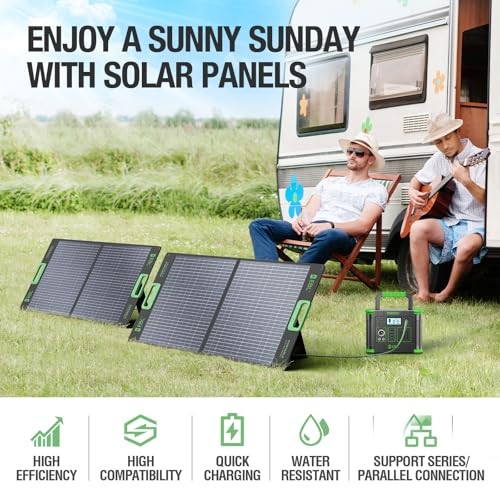 100W Portable Solar Panel for Power Station, 18V Foldable Solar Charger Black