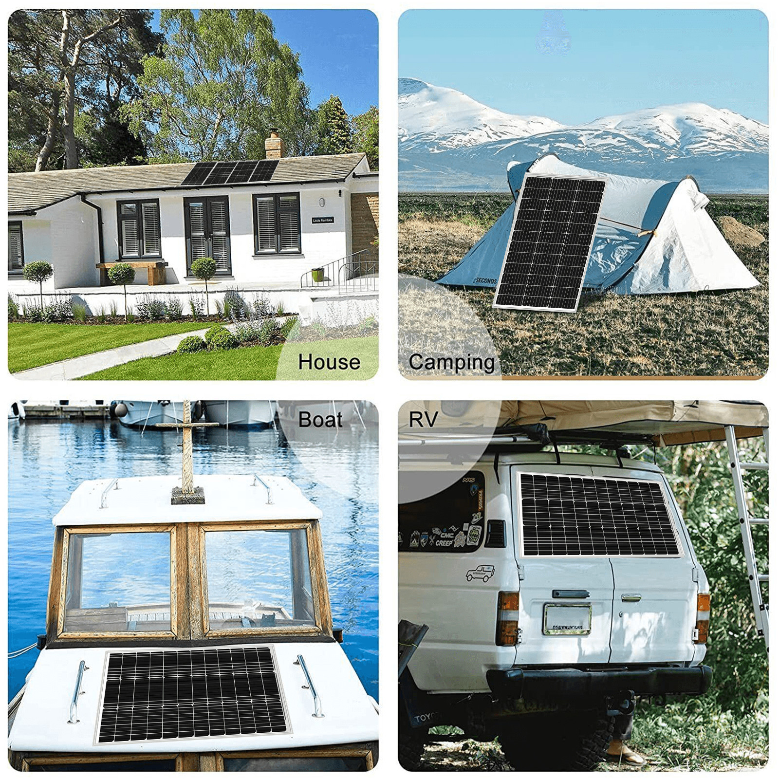 100W Watt 12V Monocrystalline Solar Panel For RV Camping Home Off Grid Golf Boat